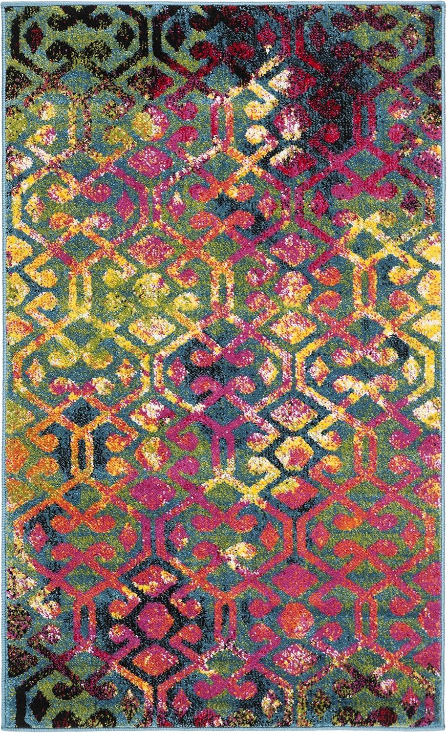 SAFAVIEH Cherokee Maitland Geometric Area Rug, Light Blue/Fuchsia, 4' x 6'