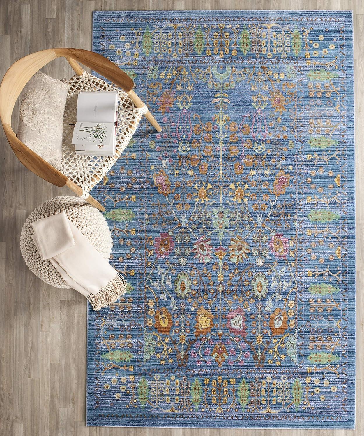 Valencia Blue & Multi Persian Motif 4' x 6' Synthetic Area Rug