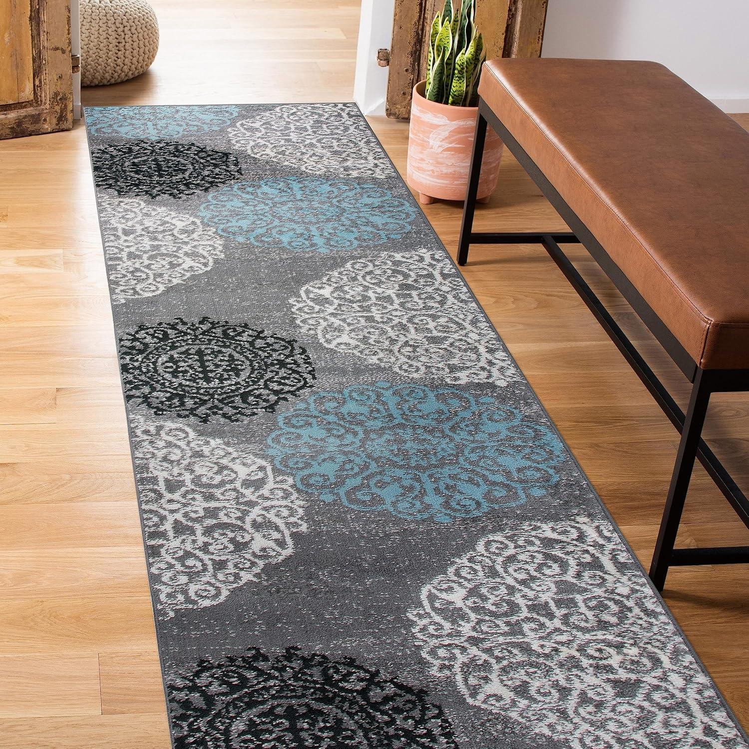World Rug Gallery Floral Gray 2' x 10' Runner Rug