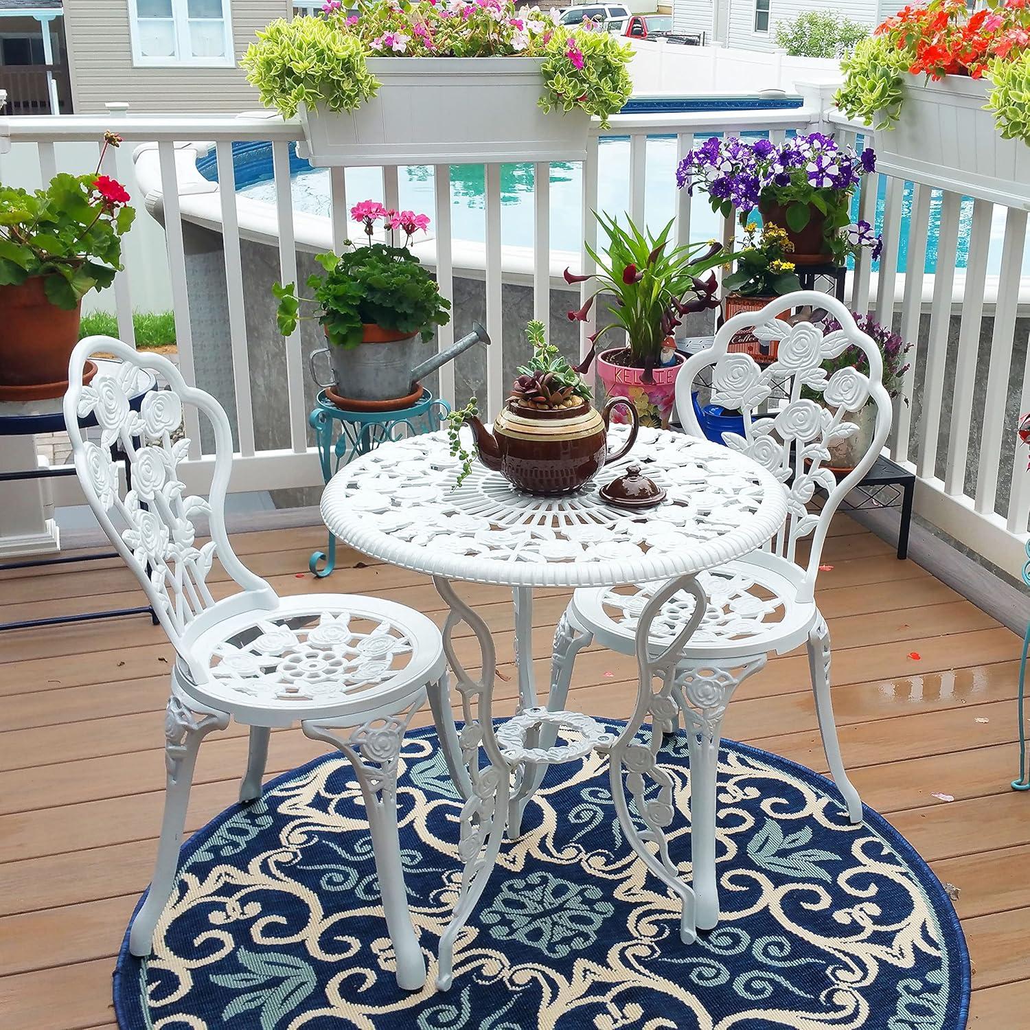 Fleur De Lis Living Patio Bistro Set.Rust-Resistant Cast Alumin...