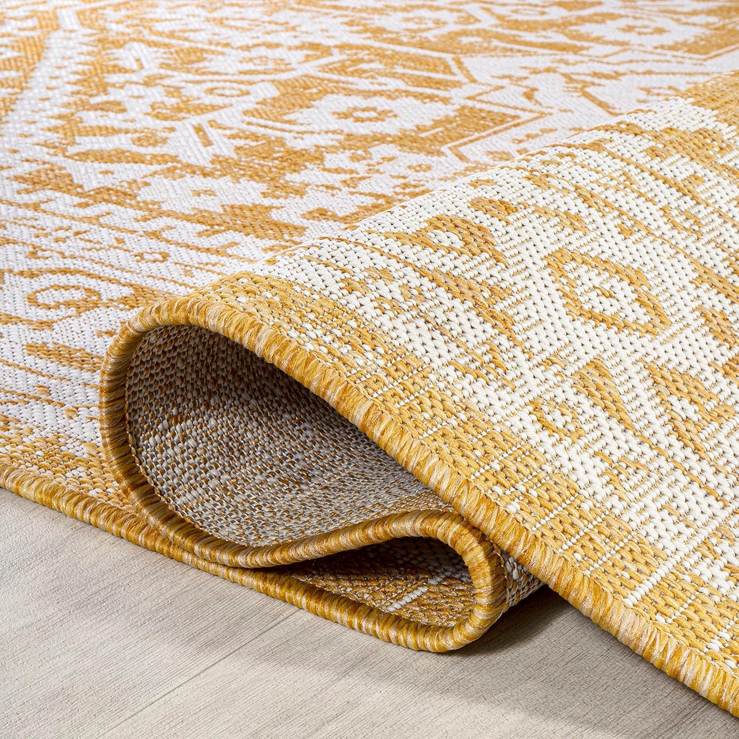 9' x 12' Sinjuri Medallion Textured Weave Indoor/Outdoor Area Rug, Yellow/Cream - JONATHAN Y