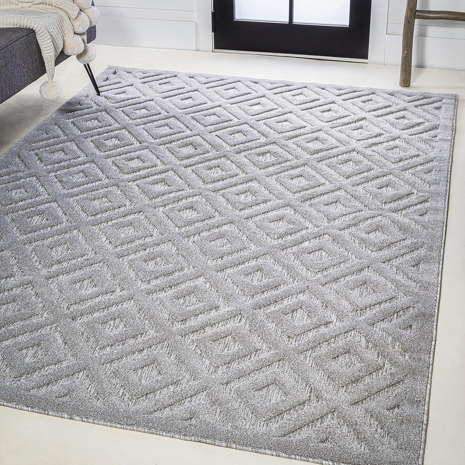 Portmany Neutral Diamond Trellis Indoor/Outdoor Area Rug - JONATHAN Y