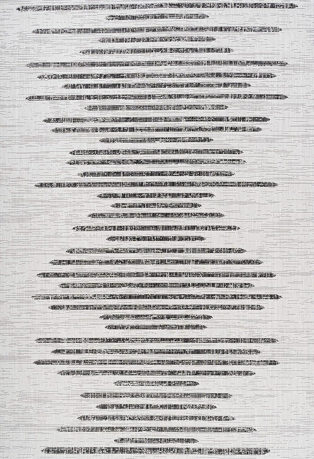 8'x10' Zolak Berber Stripe Geometric Indoor/Outdoor Area Rug, Ivory/Black - JONATHAN Y