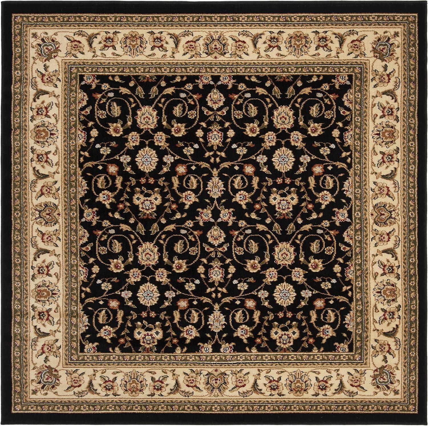 Elegant Black & Ivory Tufted Square Area Rug, 6'x6', Synthetic