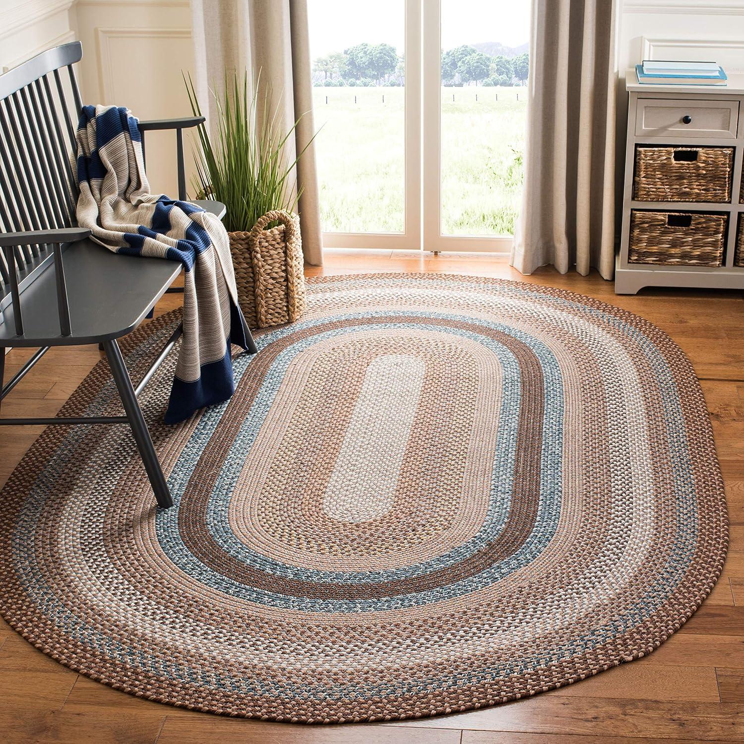 Handmade Brown and Multi Oval Braided Rug 10' x 14'