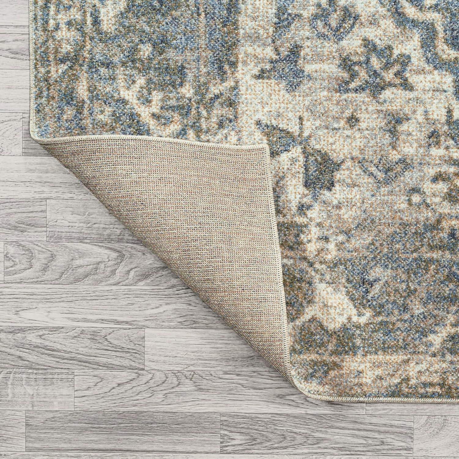 JONATHAN Y Pavel Distressed Medallion Low-Pile Machine-Washable Blue/Cream 4 ft. x 6 ft. Area Rug