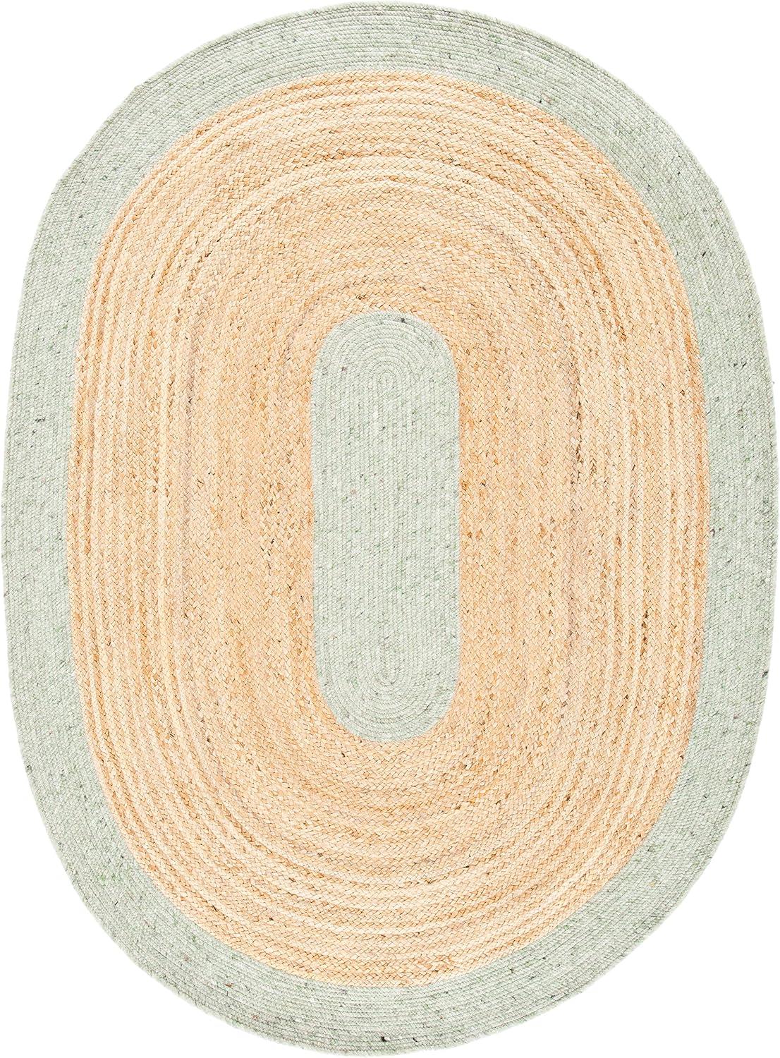 SAFAVIEH Braided Carina Solid Bordered Area Rug, Sage/Gold, 6' x 9' Oval