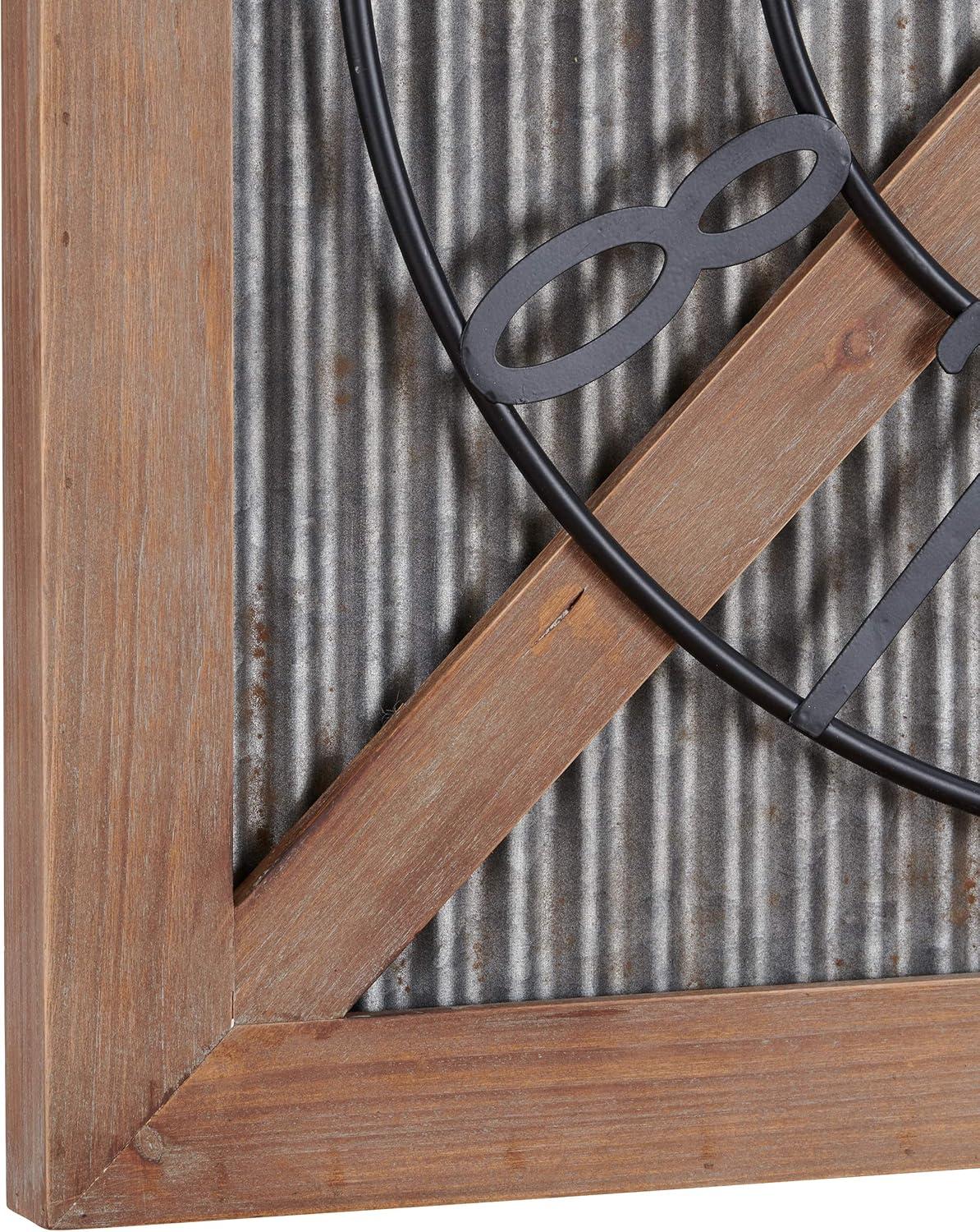 FirsTime & Co. Brown And Silver Fieldhaven Barn Door Wall Clock, Farmhouse, Analog, 27 x 2 x 29 in