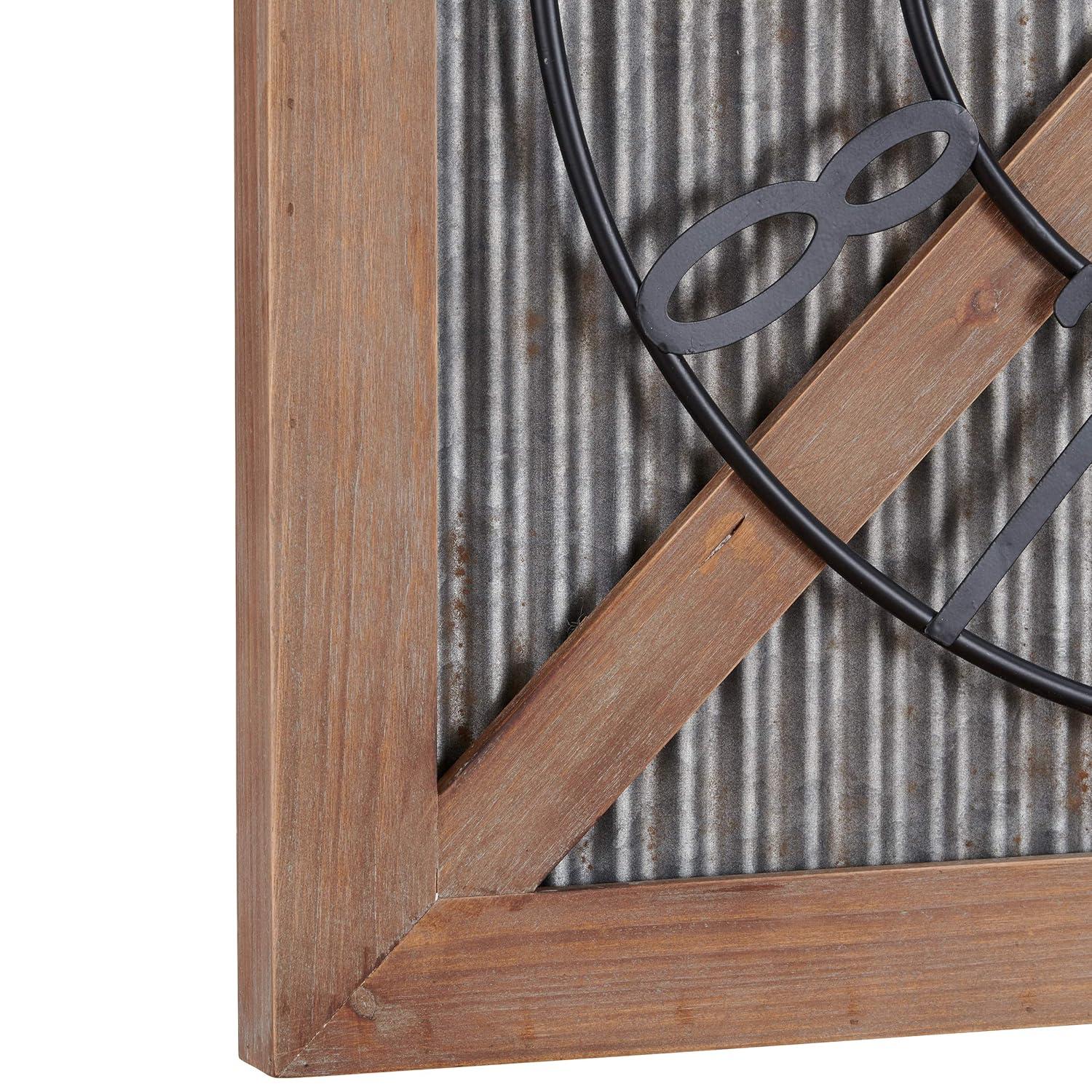 FirsTime & Co. Brown And Silver Fieldhaven Barn Door Wall Clock, Farmhouse, Analog, 27 x 2 x 29 in