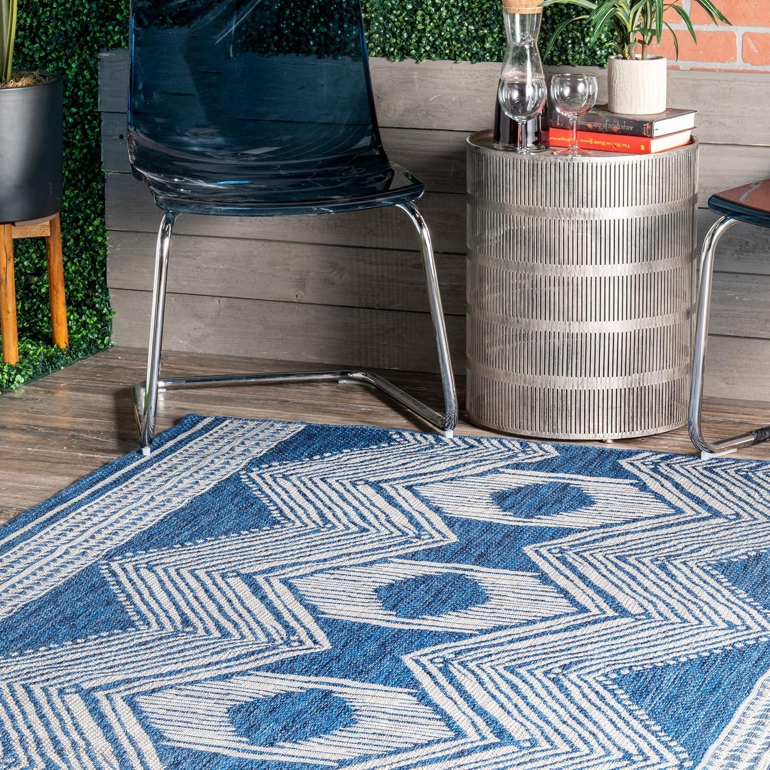 Tribal Blue Synthetic 8' x 10' Indoor/Outdoor Area Rug