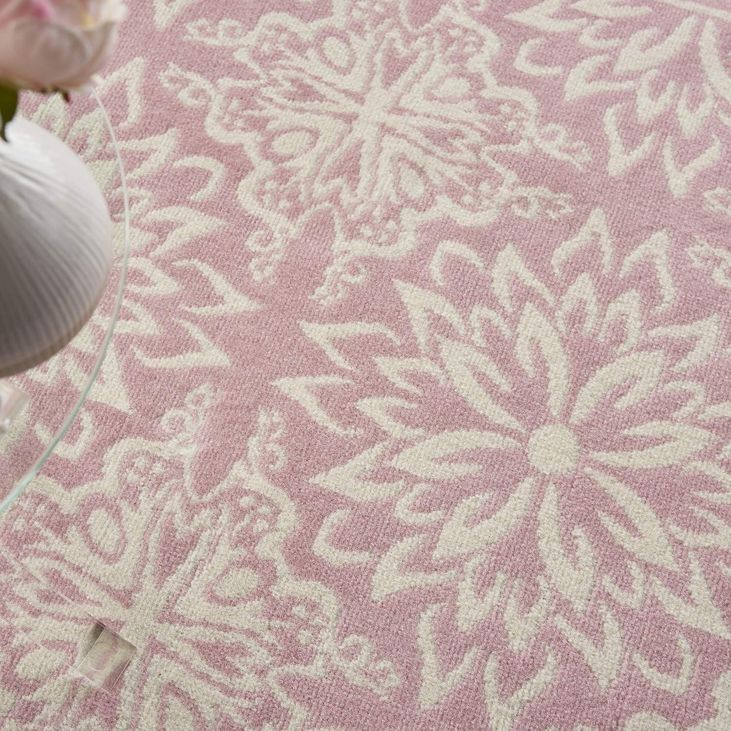 Nourison Jubilant Geometric Floral Ivory/Pink 5'3" x 7'3" Area Rug, (5' x 7')
