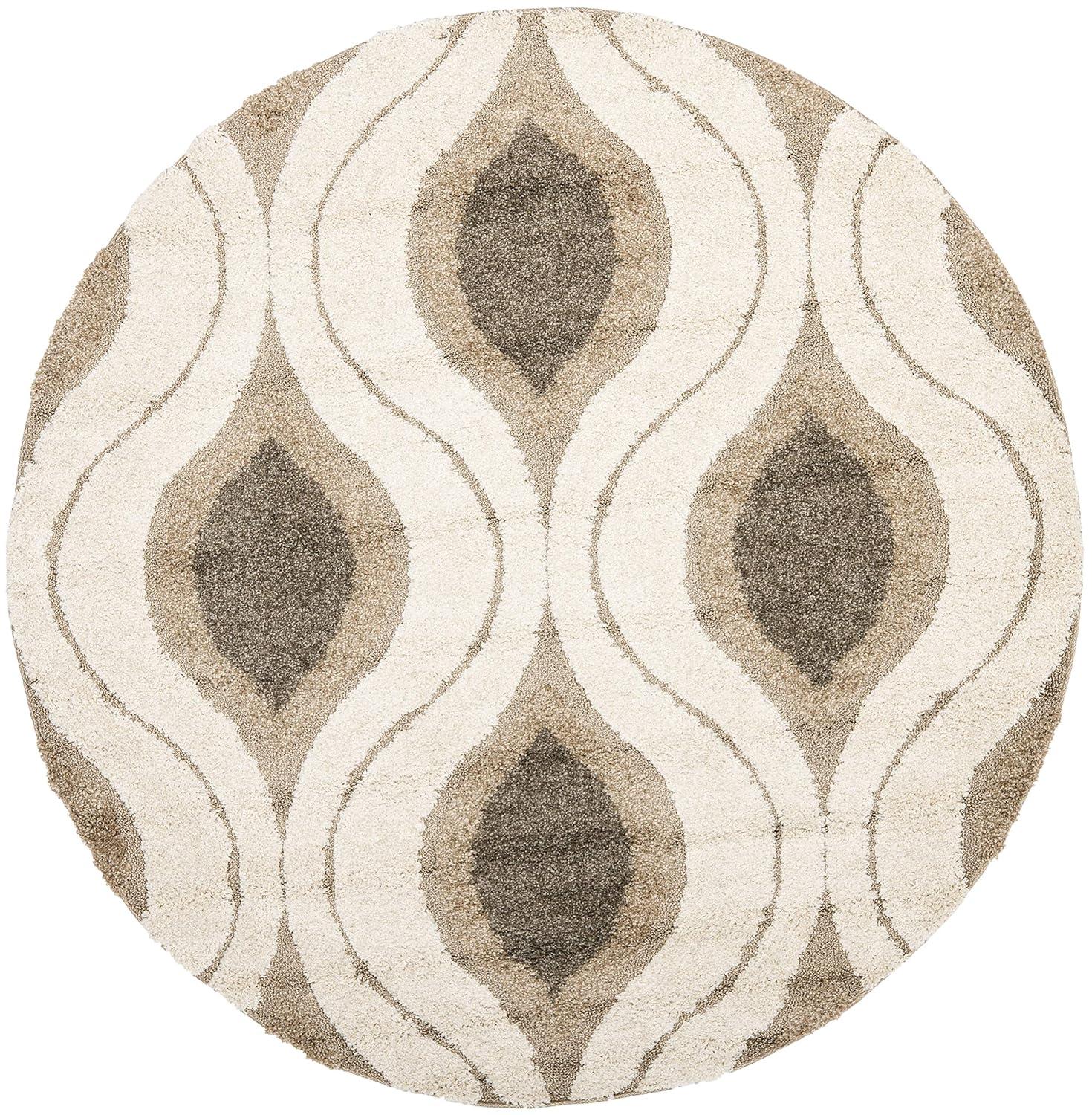Florida Shag SG461 Power Loomed Indoor Accent Rug - Cream/Smoke - 4' Round - Safavieh