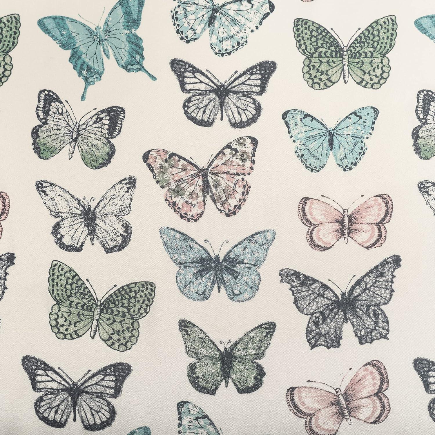 56"x14" No. 918 Sheer Magdalena Butterfly Print Rod Pocket Kitchen Curtain Valance Blue: Polyester, Machine Washable