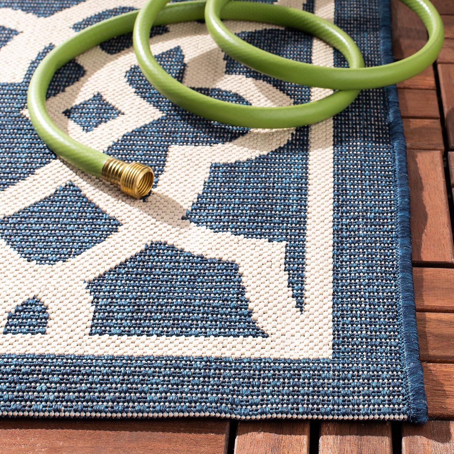Courtyard CY6071 Power Loomed Indoor and Outdoor Area Rug - Navy/Beige - 5'3"x7'7" - Safavieh