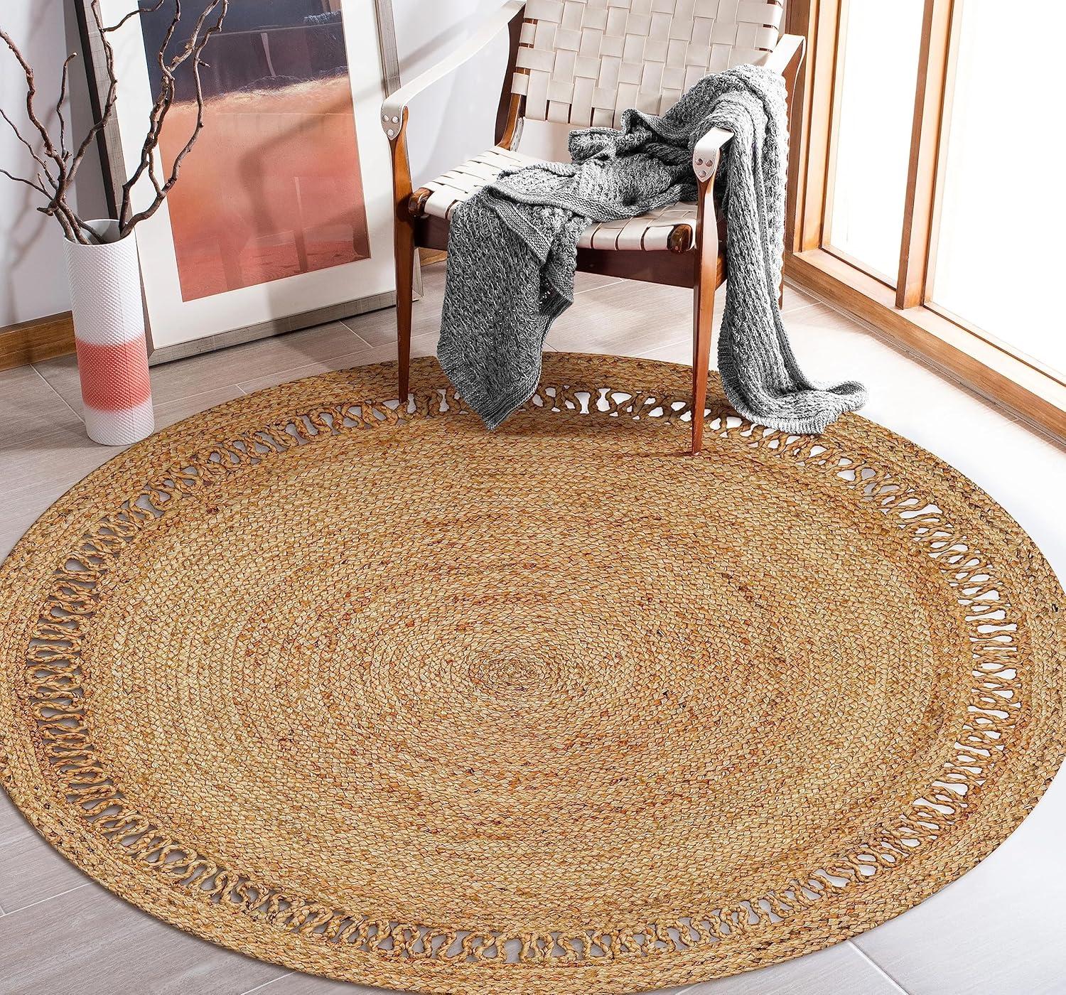 Nuloom 4 Round Rigo Jute Hand Woven Indoor Area Rug, Natural, Solid Farmhouse Design, Natural Fiber Bedroom, Living Room, Kitchen,
