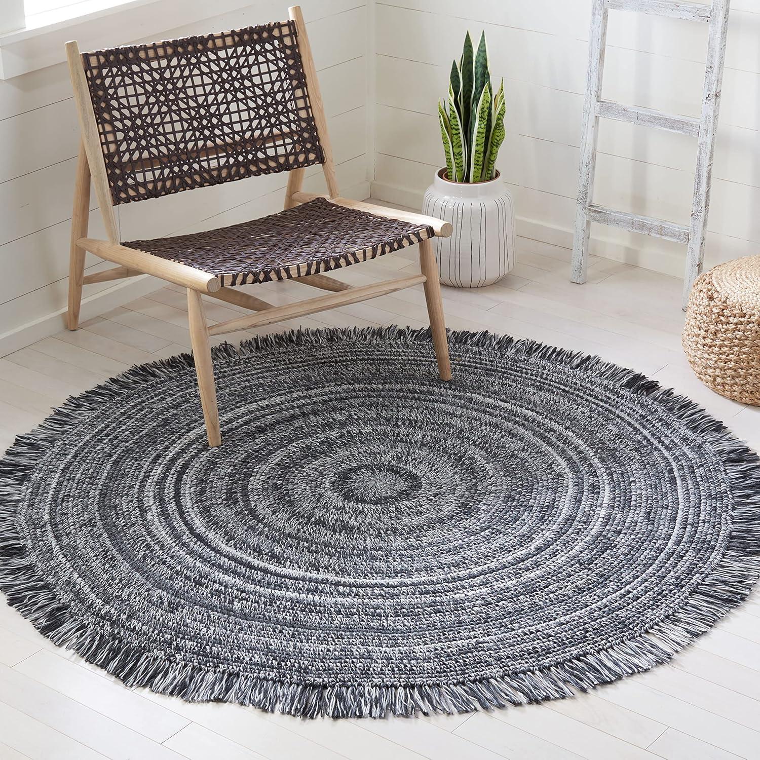 Ivory Braided Round Handmade Synthetic Area Rug, 4'