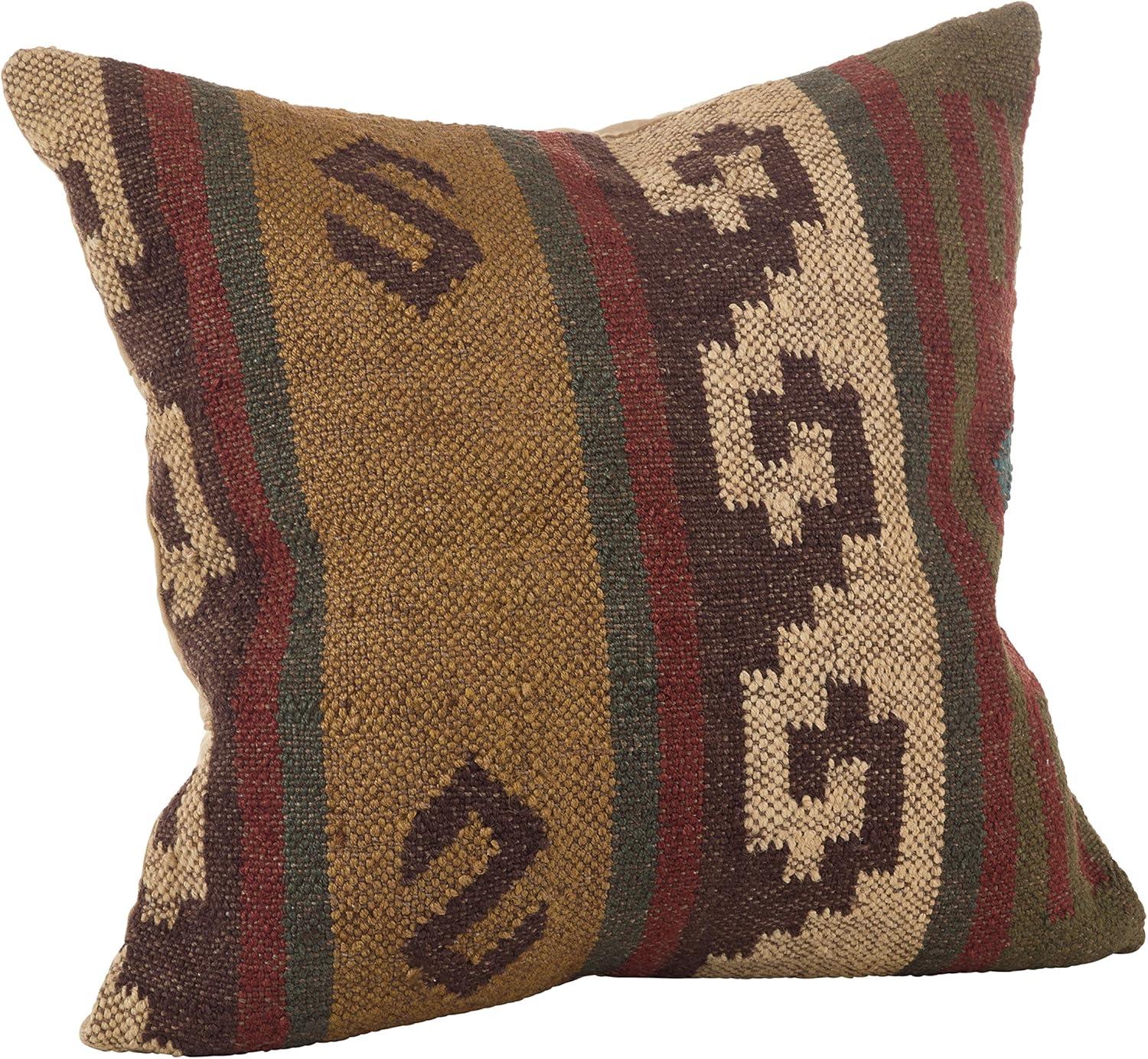 Saro Lifestyle 20"x20" Oversize Kilim Down Filled Square Throw Pillow Brown : 20x20 Inch Polyester, Machine Washable Cloth Napkins