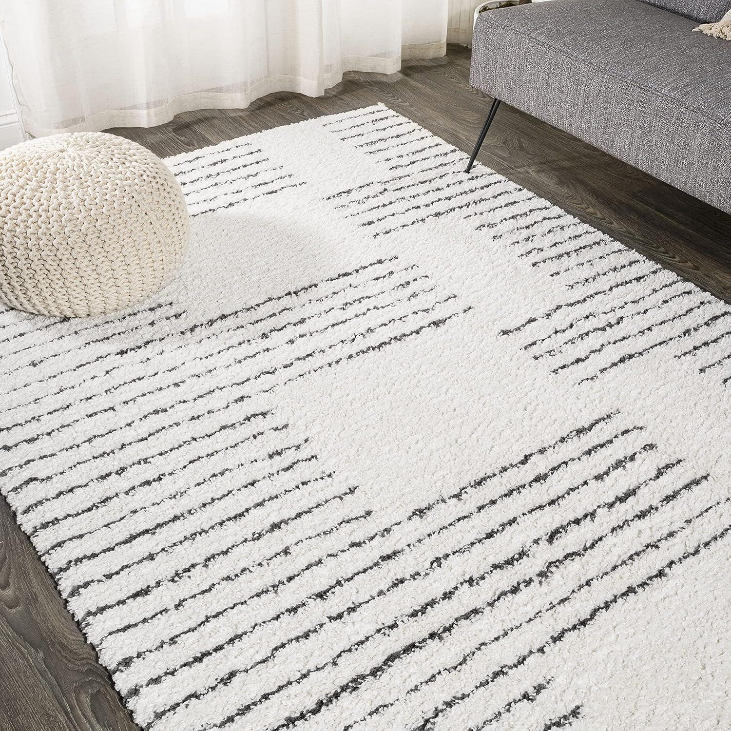 Petra Abstract Stripe Geometric Shag Area Rug - JONATHAN Y