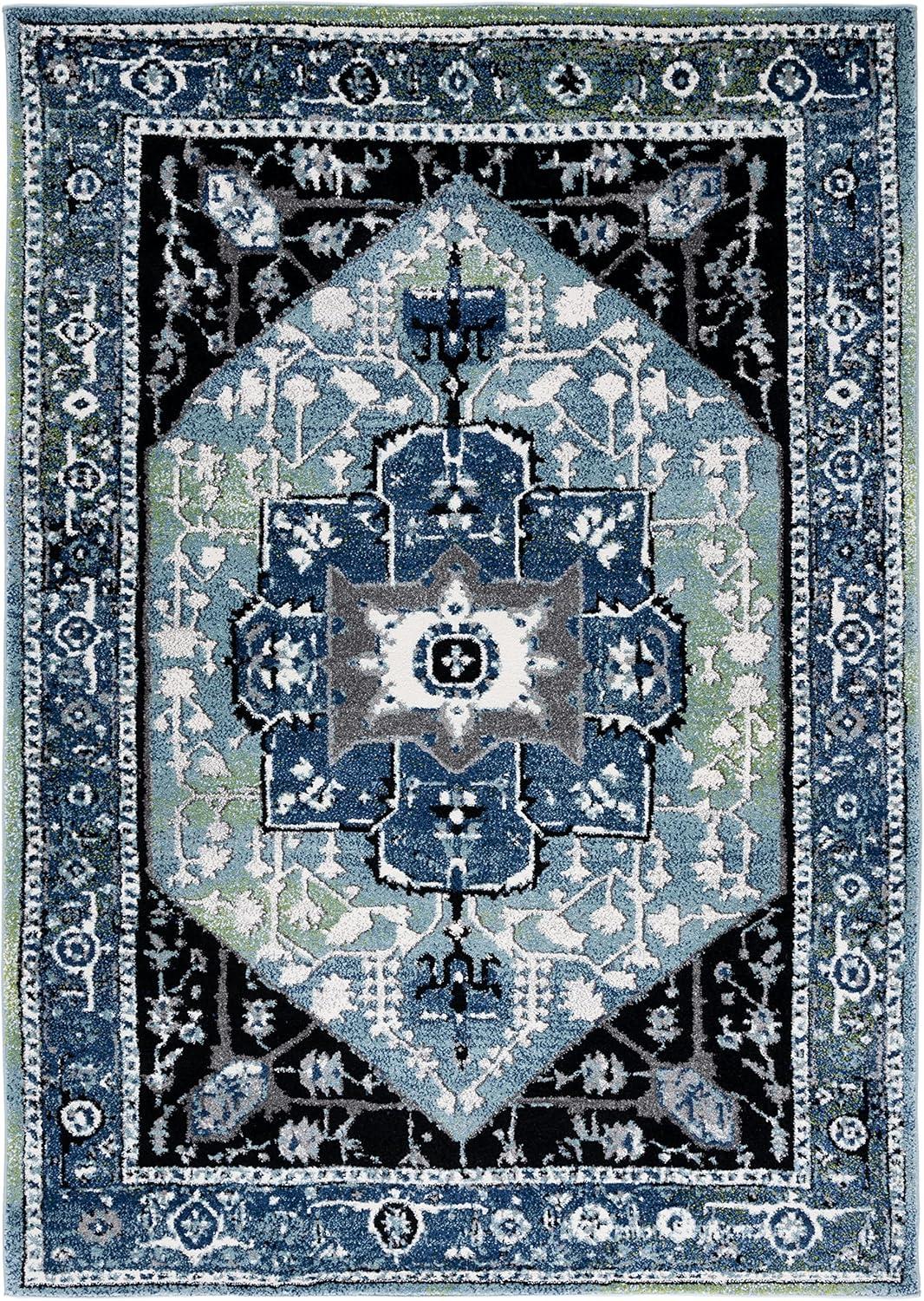 Antique Patina Blue Round Synthetic Area Rug - 47"