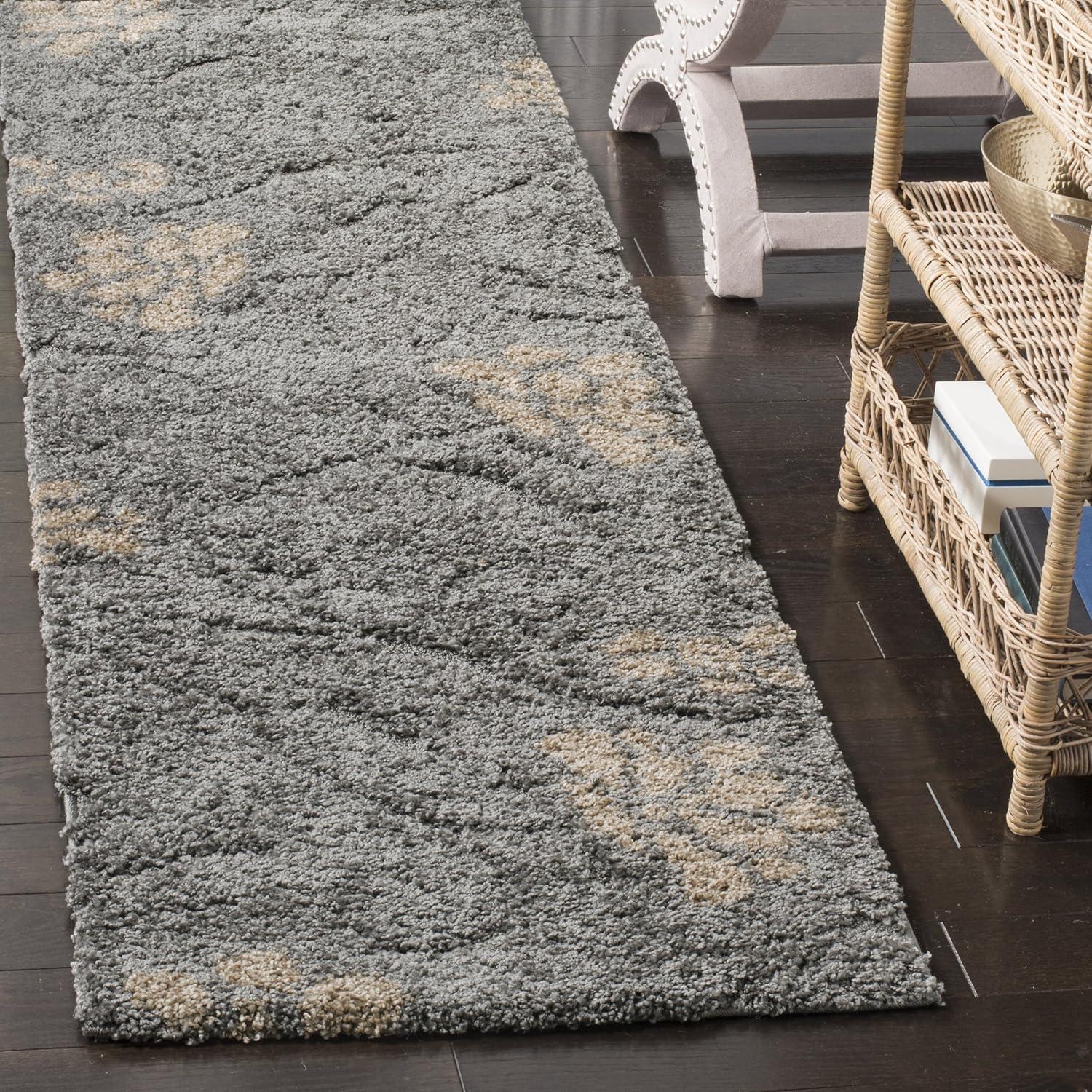Florida Shag SG464 Power Loomed Runner Rug - Smoke/Beige - 2'3"x10' - Safavieh.
