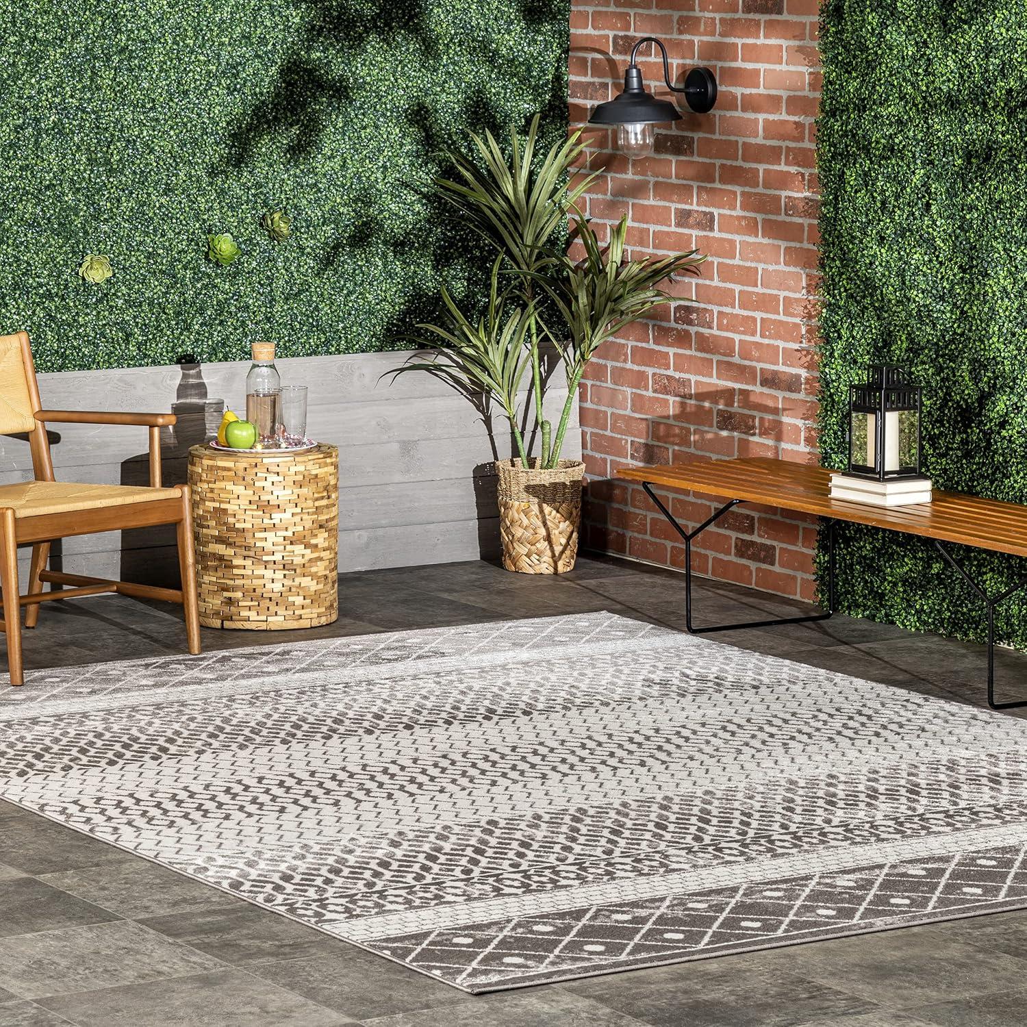 50'' Gray Synthetic Moroccan Trellis Low Pile Area Rug