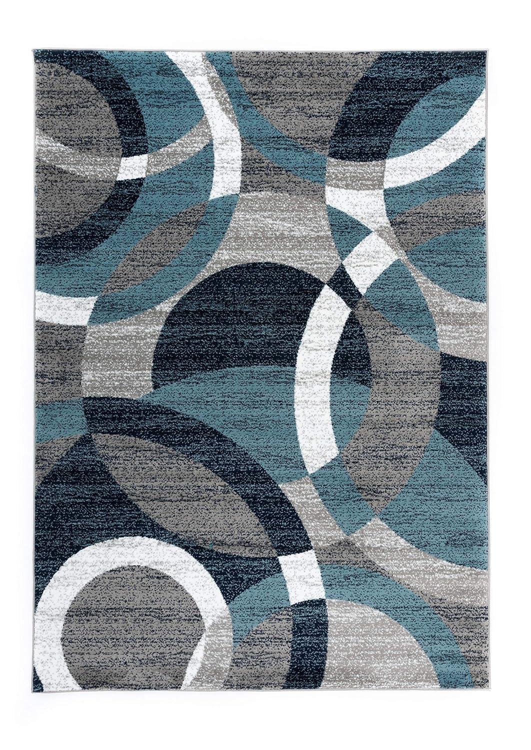 World Rug Gallery Geometric Circles Blue 7'10" x 10'2" Area Rug:  Abstract,  Pet Friendly,  Stain-Resistant,  Low Pile