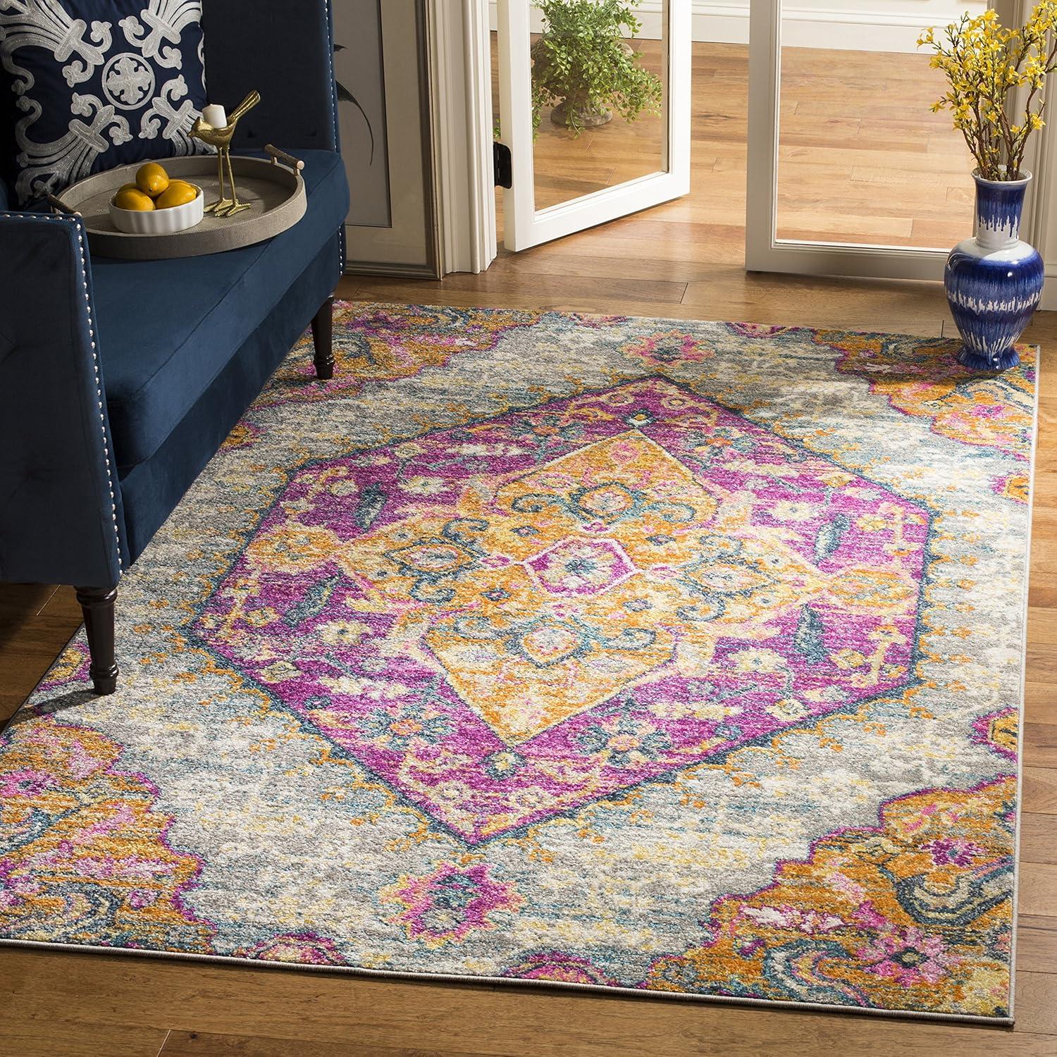 Madison MAD119 Power Loomed Indoor Accent Rug - Light Grey/Fuchsia - 3'x5' - Safavieh.