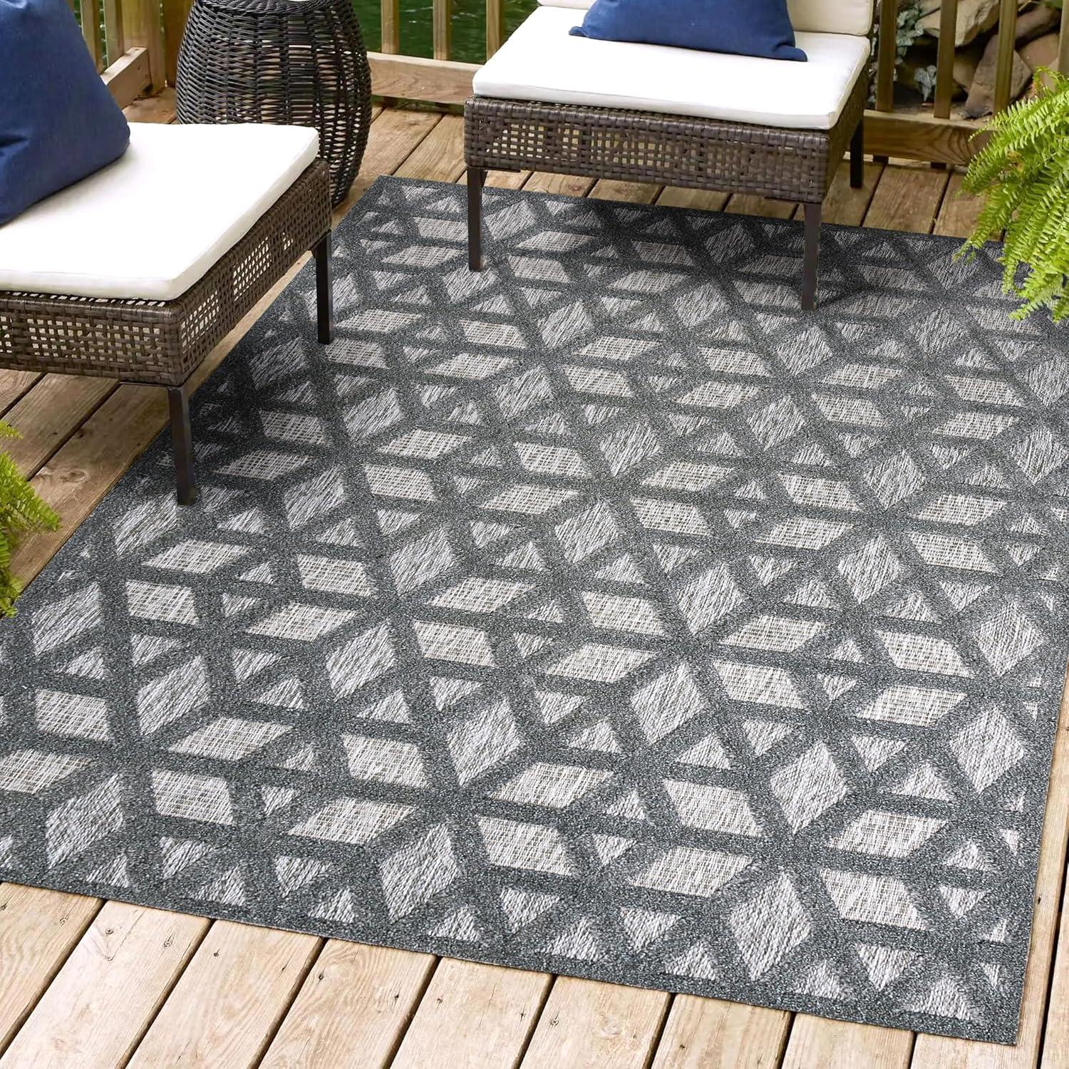 Talaia Neutral Geometric Indoor/Outdoor Area Rug - JONATHAN Y