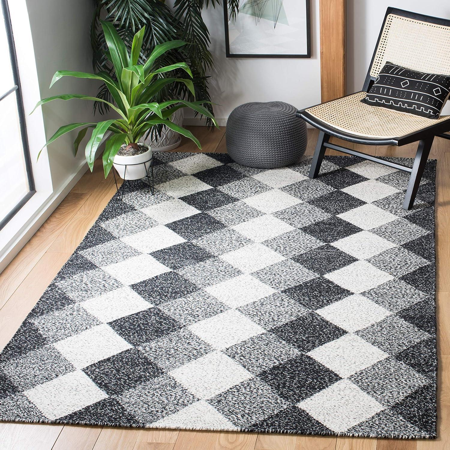 George Oliver Kilim Flat Weave Wool/Cotton Geometric Rug in Black