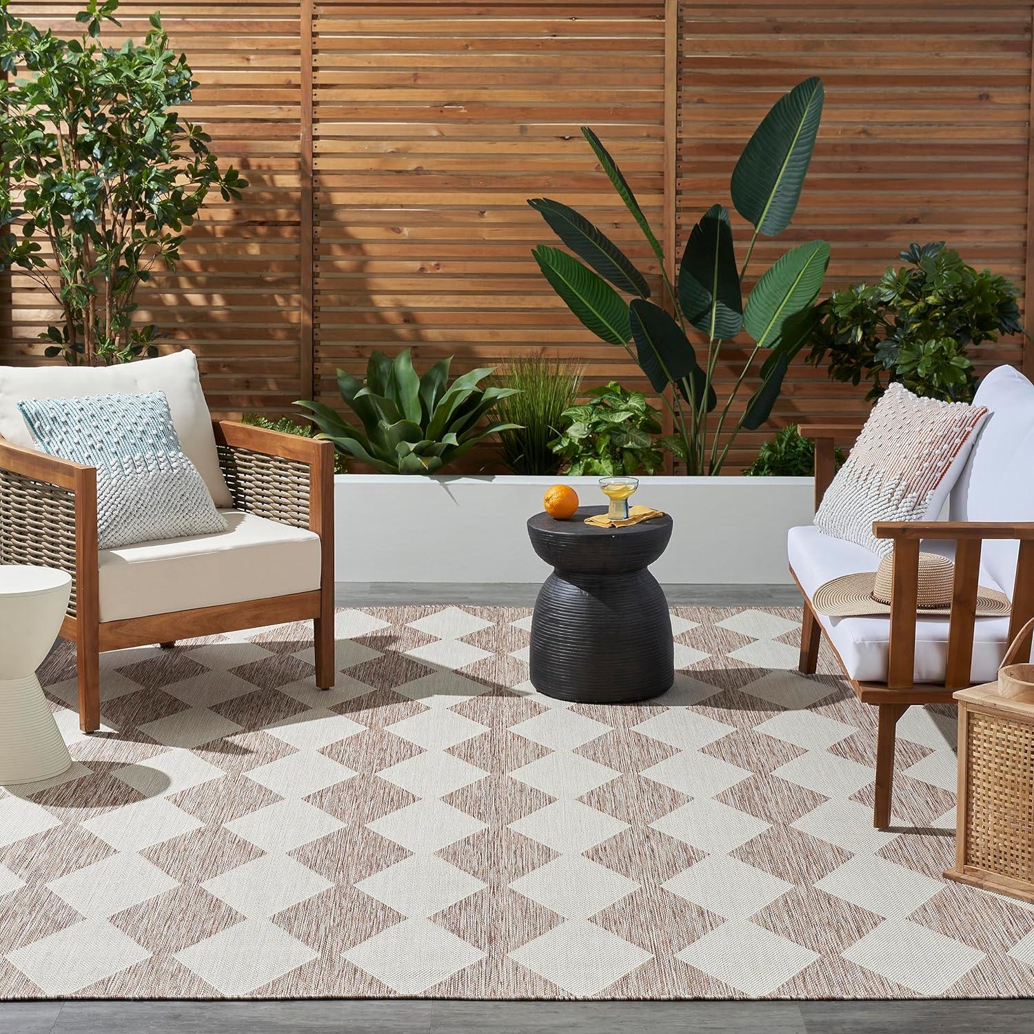 Nourison Positano 8' x 10' Beige Diamond Modern Flatweave Indoor/Outdoor Rug