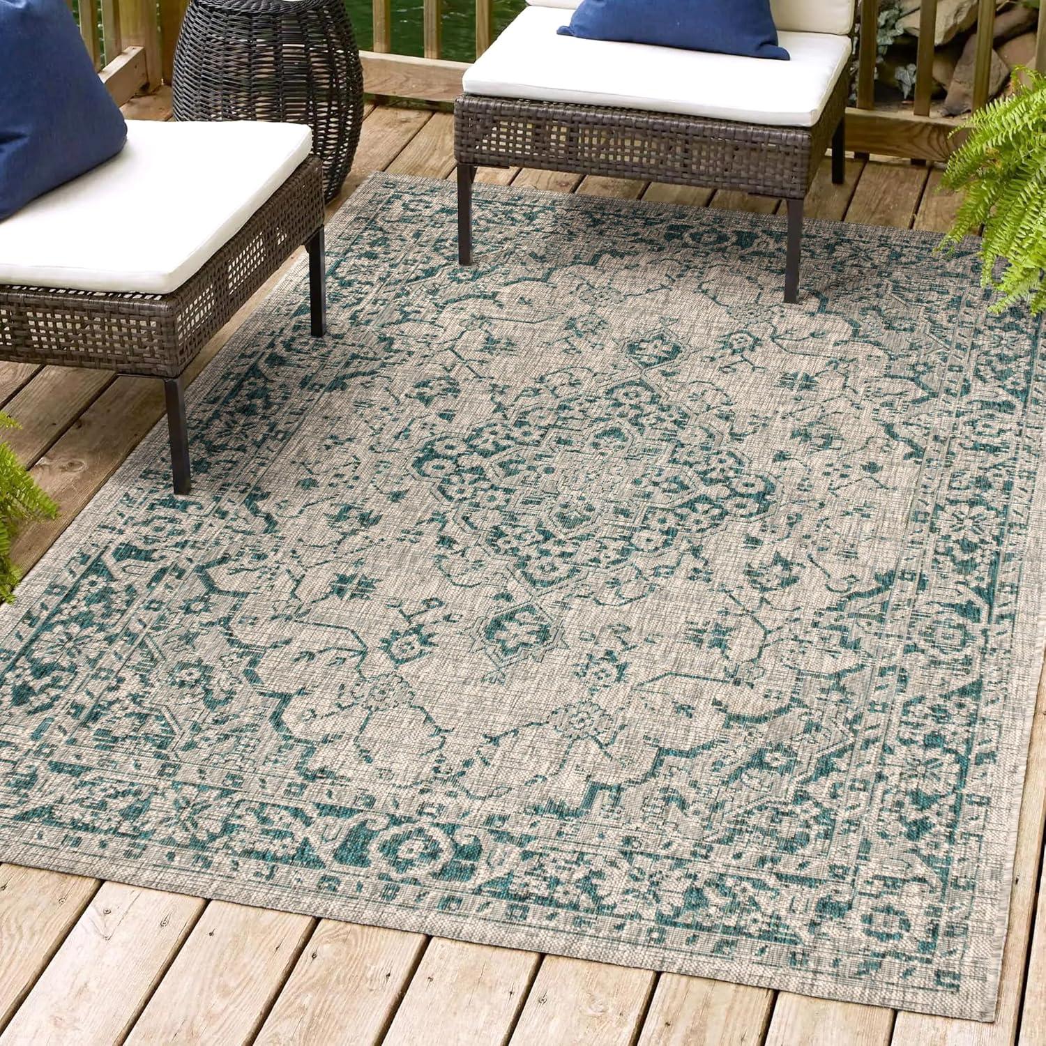 Rozetta Boho Medallion Textured Weave Indoor/Outdoor Area Rug  - JONATHAN Y