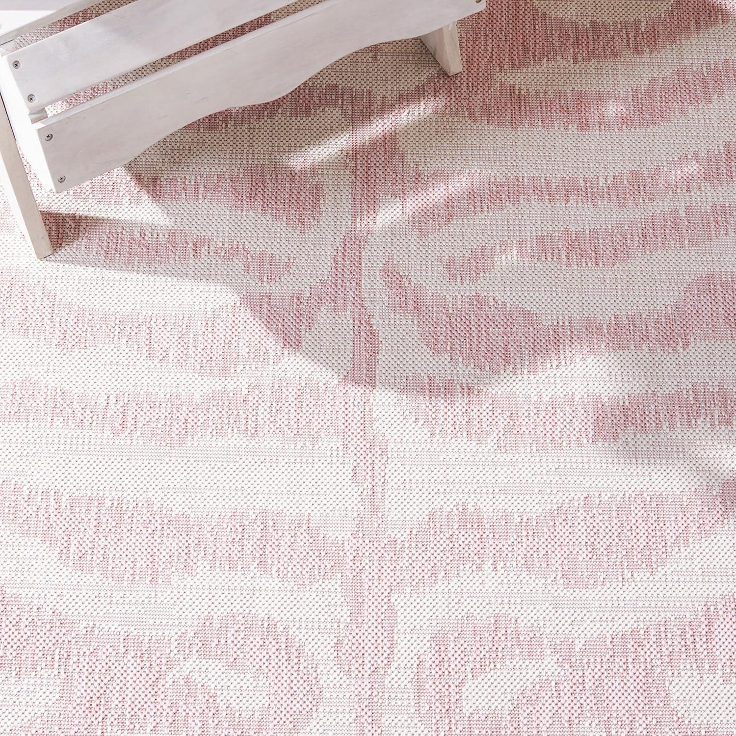 Ivory and Pink 8' x 10' Stain-Resistant Indoor/Outdoor Rug