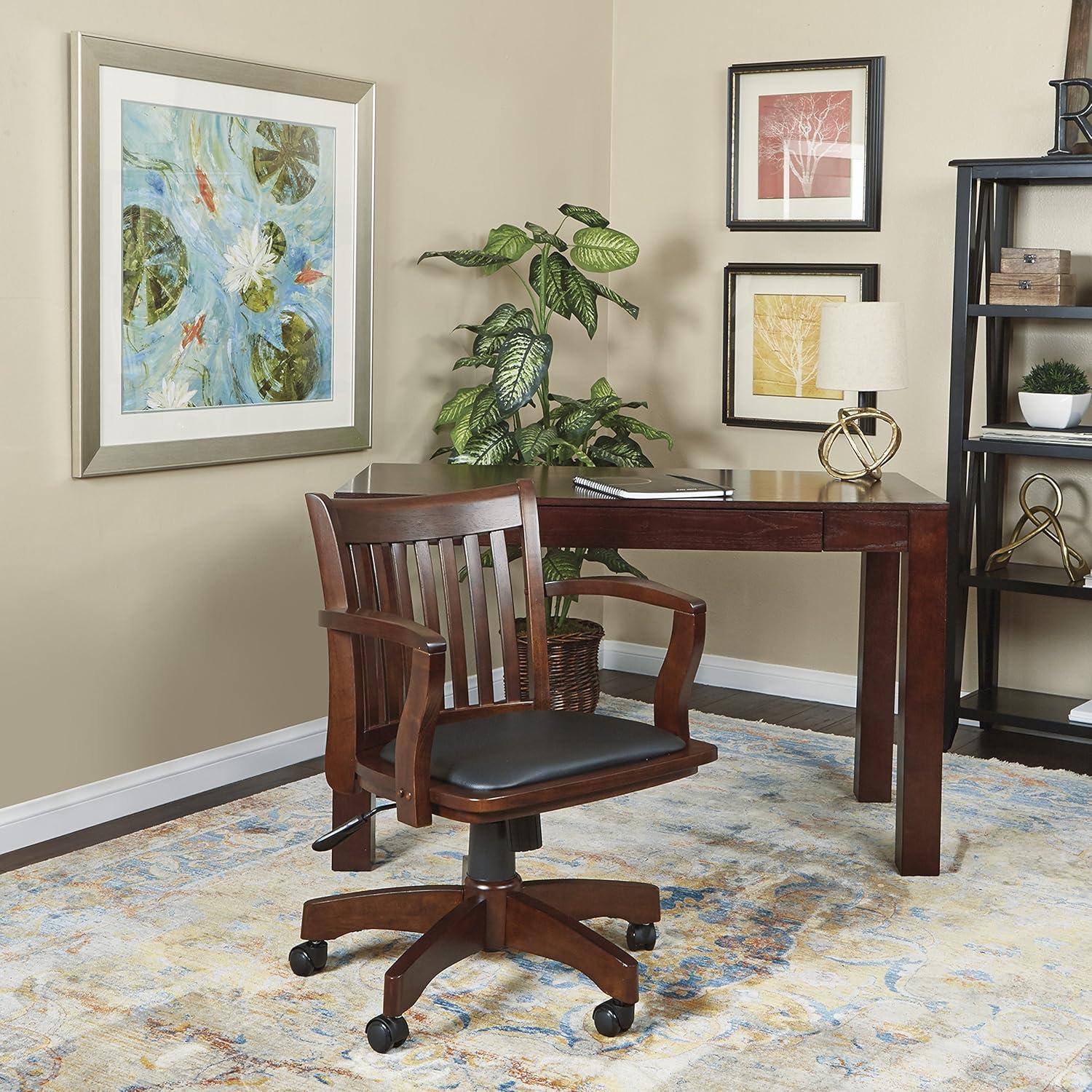 Espresso Wood Banker's Desk Chair with Black Vinyl Seat