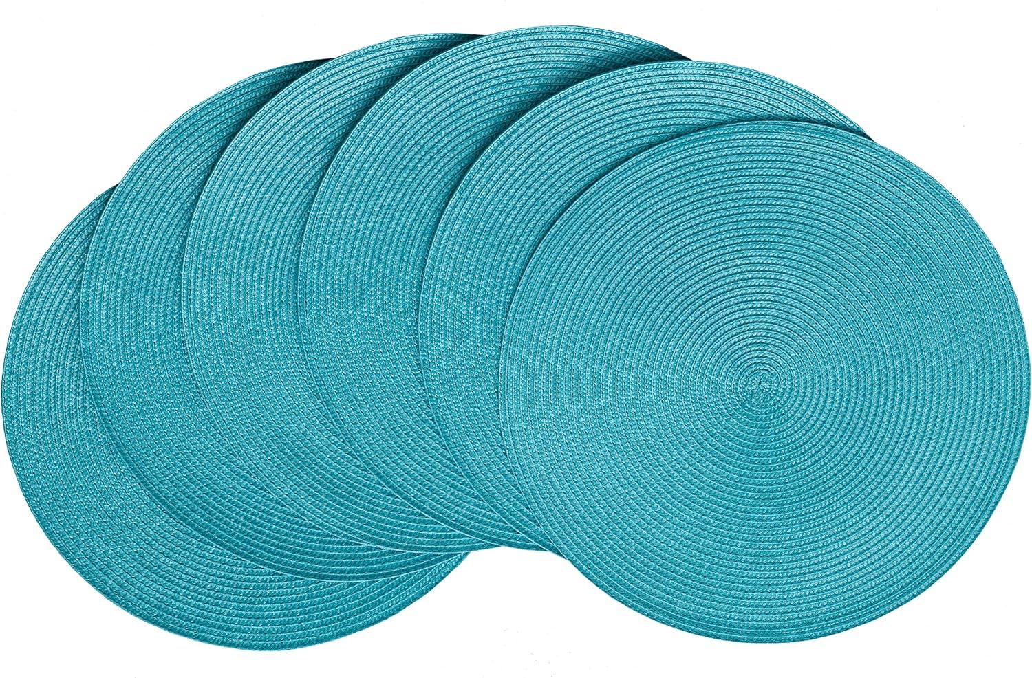 Aqua Woven Round Placemats Set of 6, 14.75"