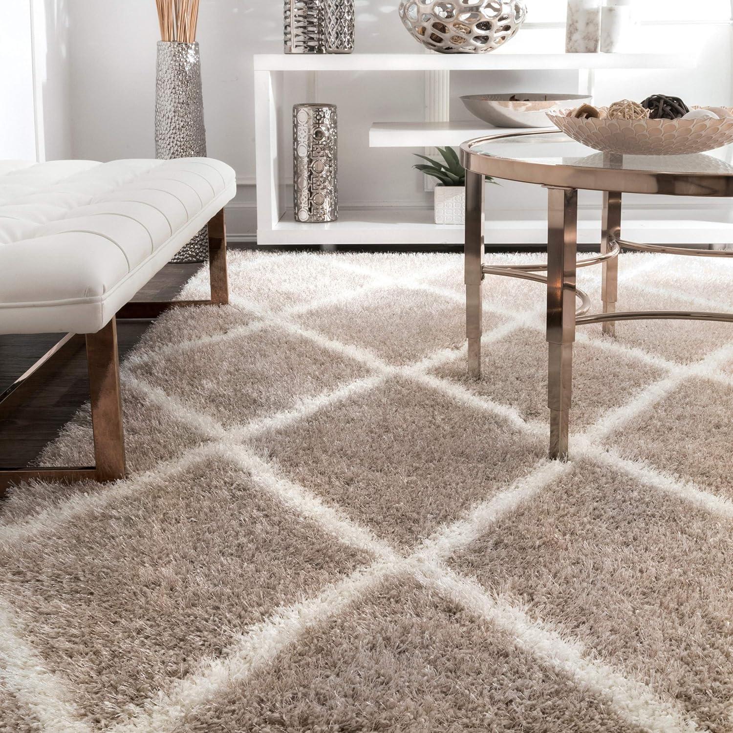 4'x6' Machine Made Diamond Shag Area Rug Ash- nuLOOM: Modern Trellis Design, High Pile, Stain-Resistant, Indoor Use