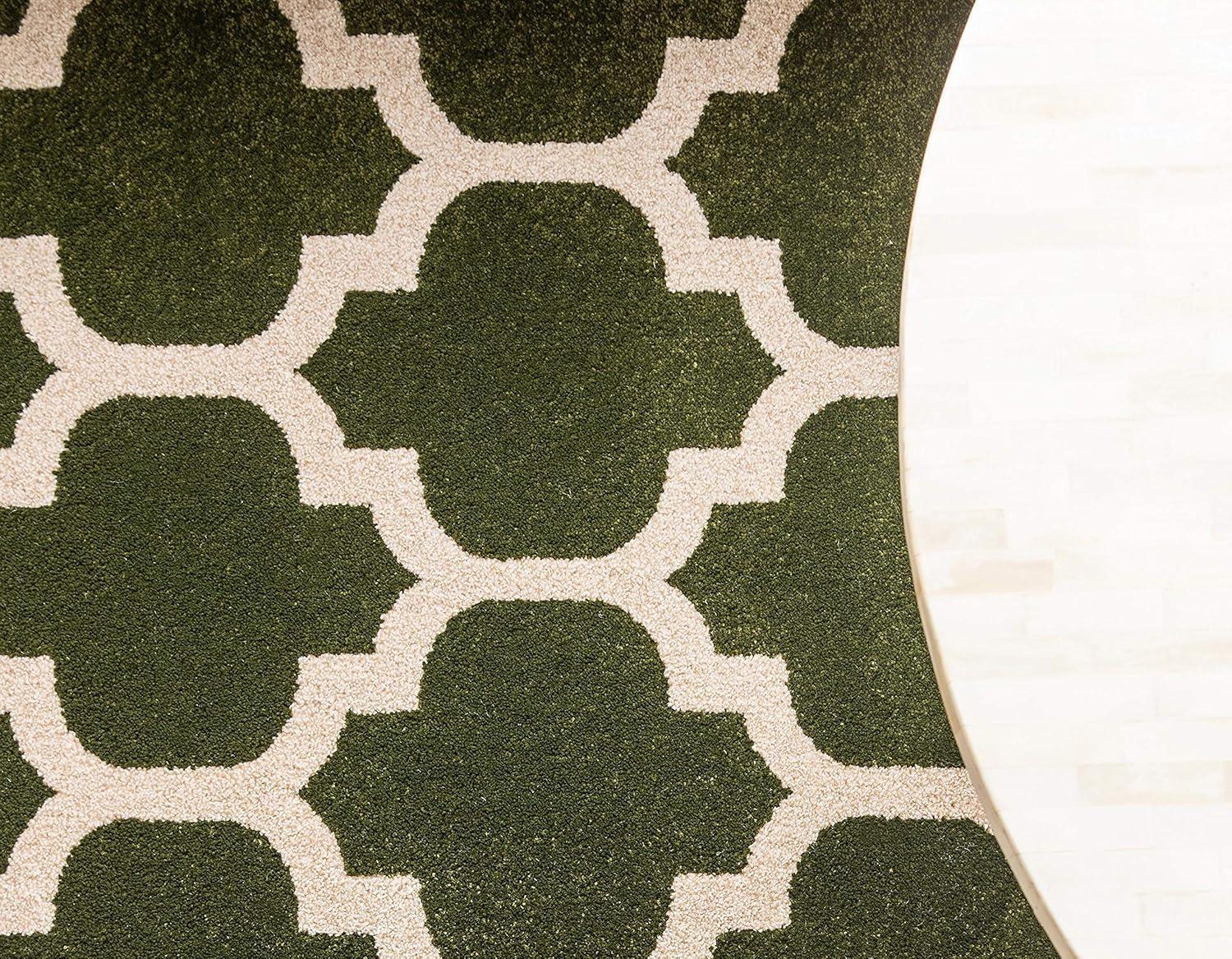 Dark Green and Beige Trellis 6' x 9' Synthetic Area Rug