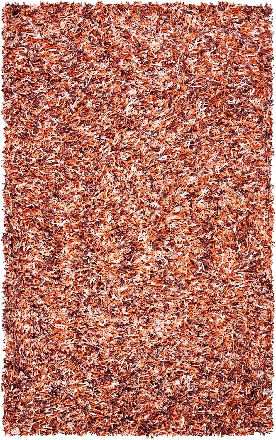 SAFAVIEH Rio Kynaston Solid Polyester Shag Area Rug, Rust/Ivory, 6' x 9'