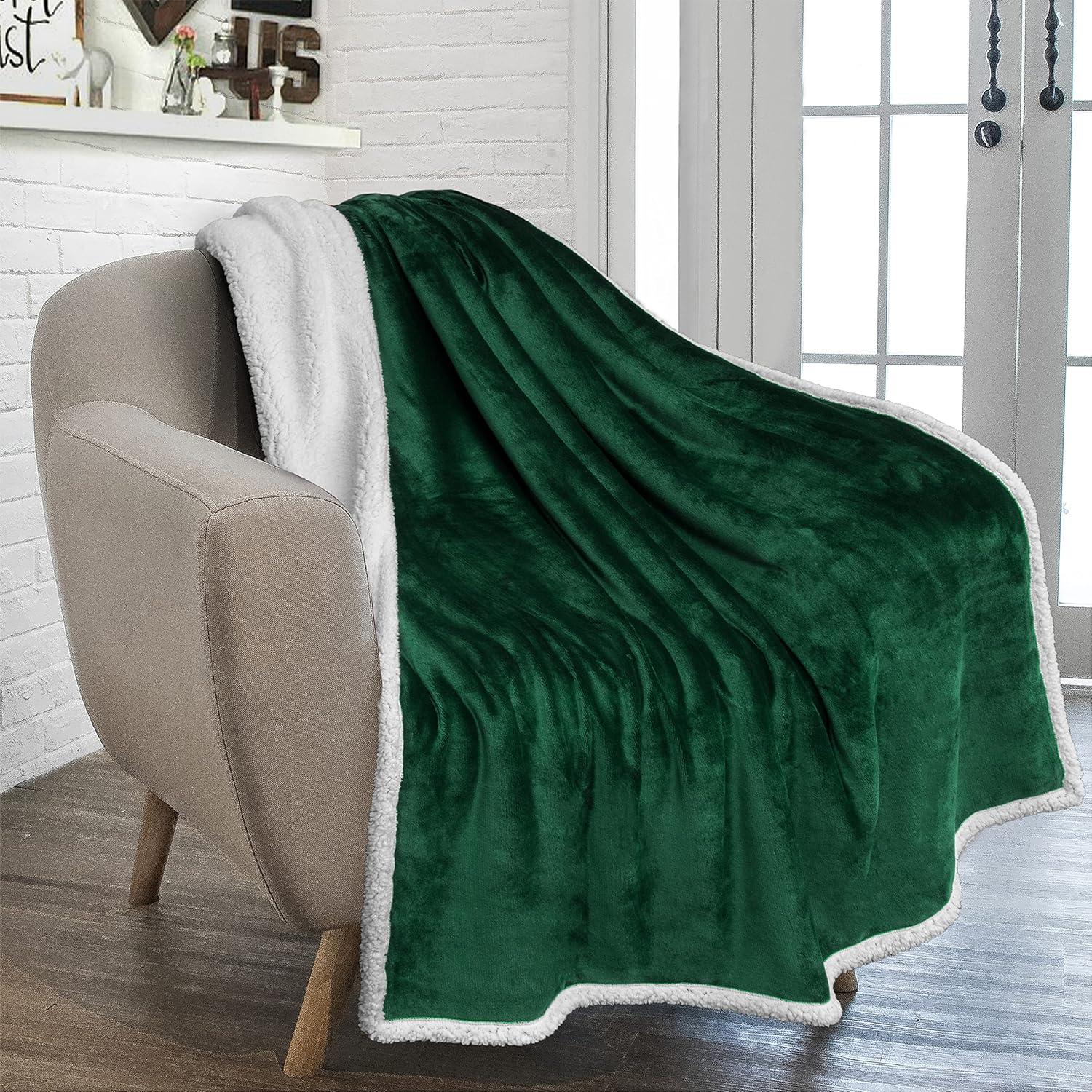 PAVILIA Premium Faux Shearling Fleece Throw Blanket for Bed, Reversible Warm Blanket for Couch Sofa