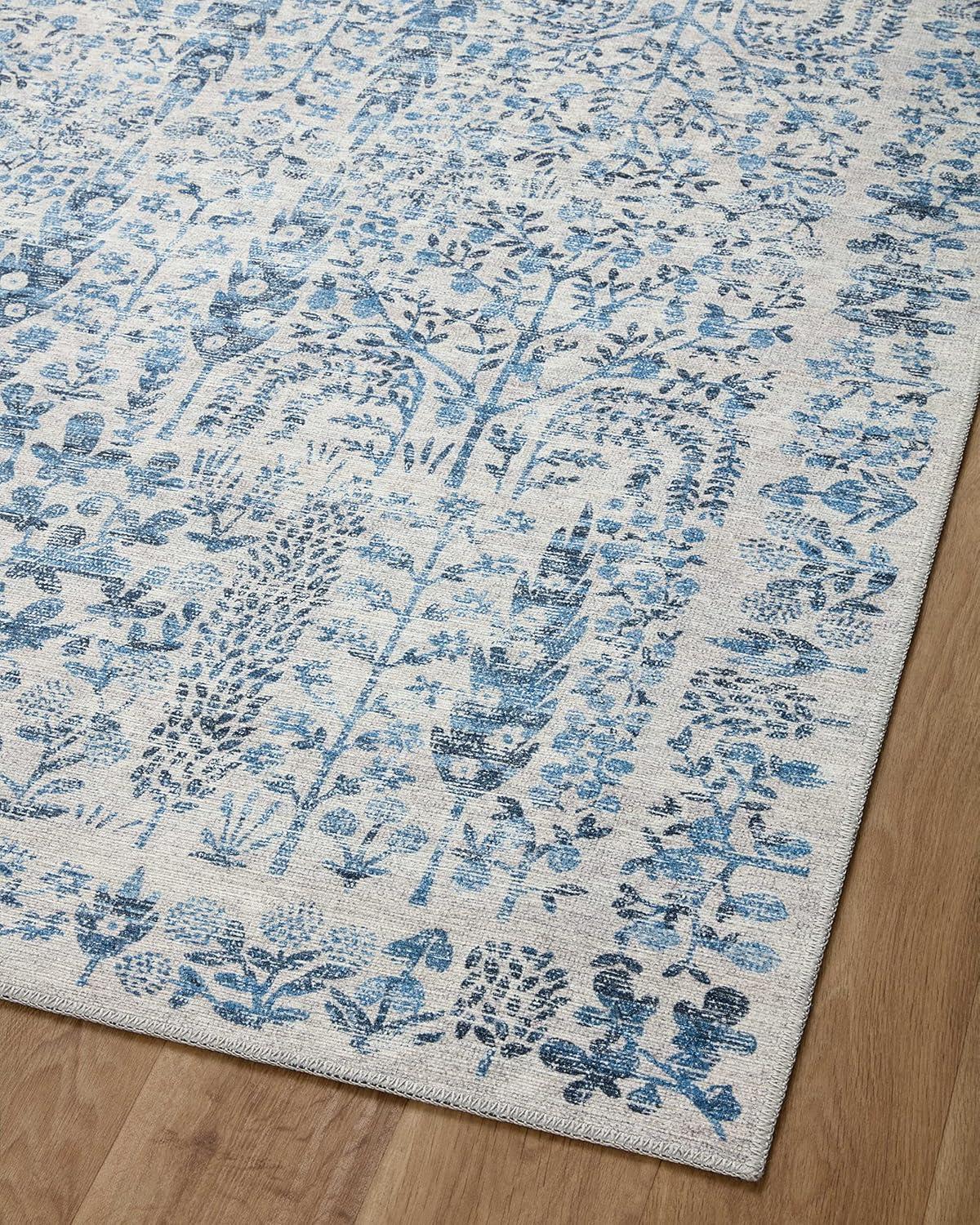 Maison Grove Blue Floral Synthetic 2'3" x 3'9" Area Rug