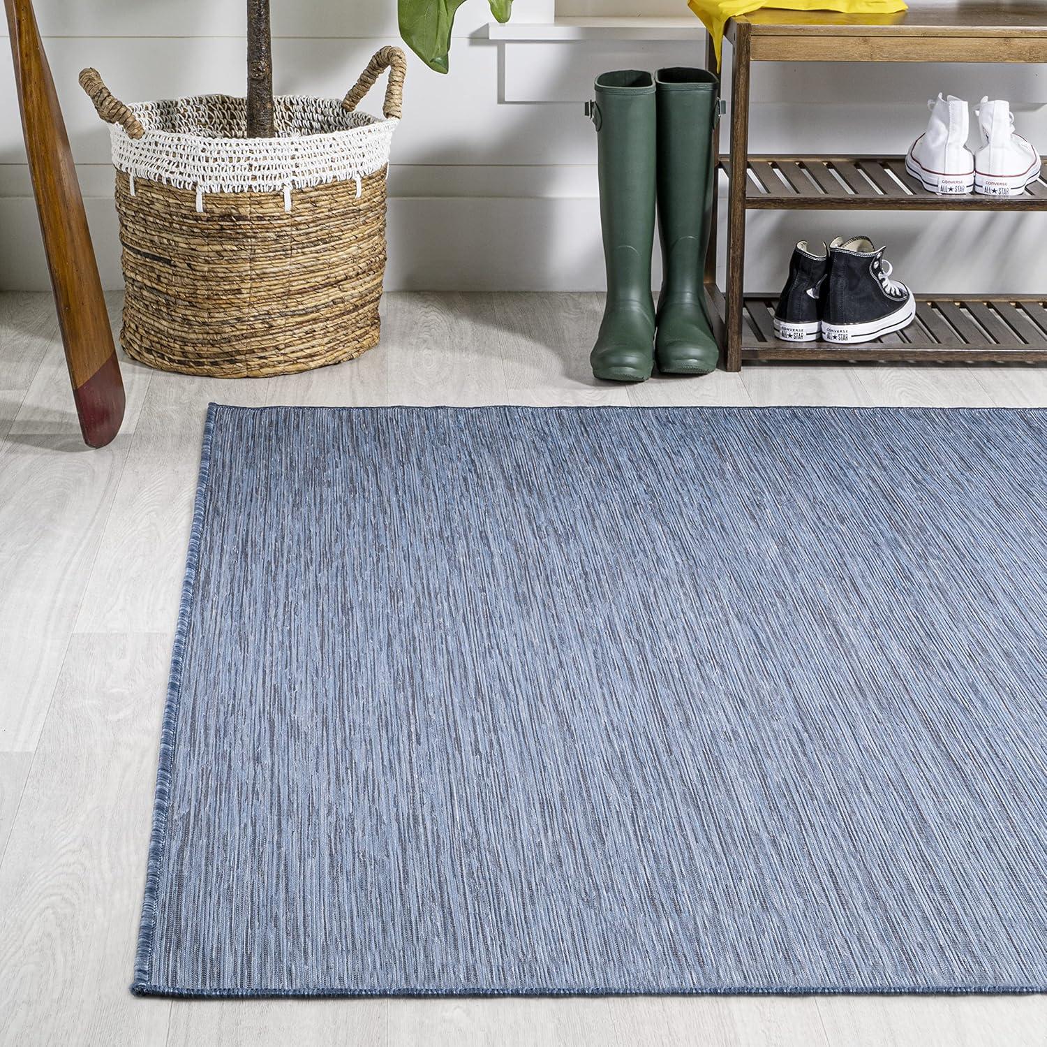 3'x5' Ethan Modern Flatweave Solid  Area Rug, Blue - JONATHAN Y