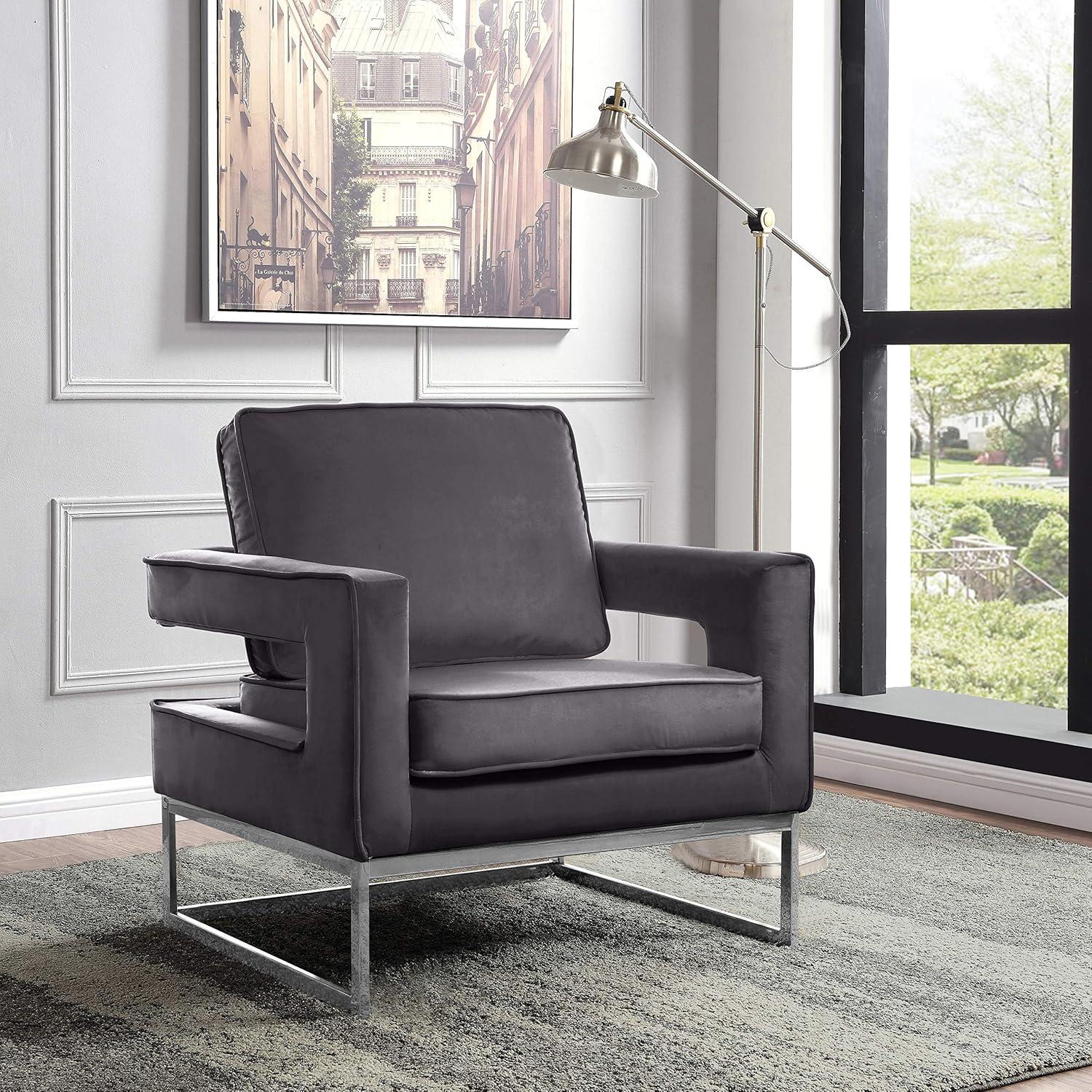 Noah 29'' Gray Velvet and Chrome Metal Accent Chair