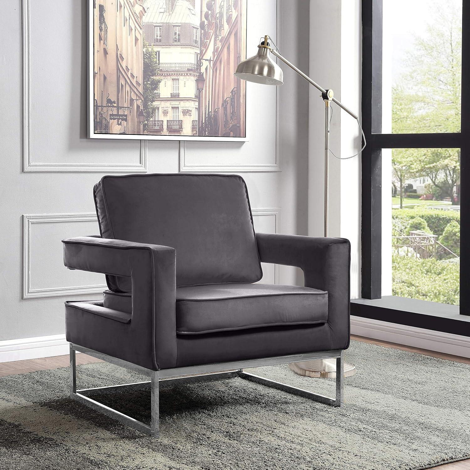 Meridian Furniture 19"H Velvet Accent Chair in Gray and Chrome