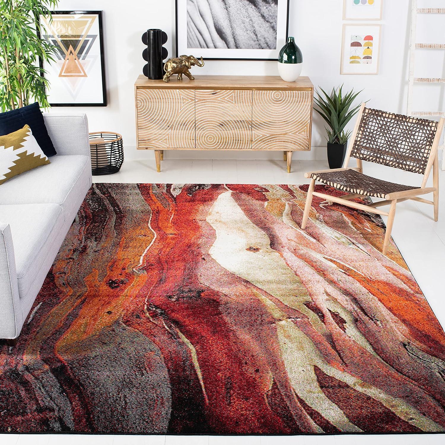 Glacier GLA126 Power Loomed Area Rug - Red/Multi - 9'x9' - Safavieh.