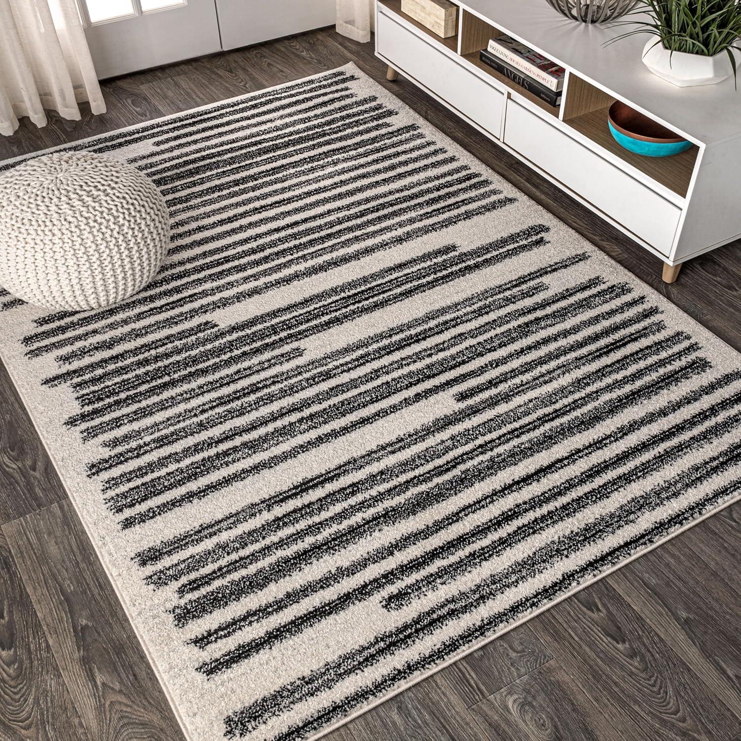 4'x6' Khalil Modern Berber Stripe Area Rug, Cream/Black - JONATHAN Y