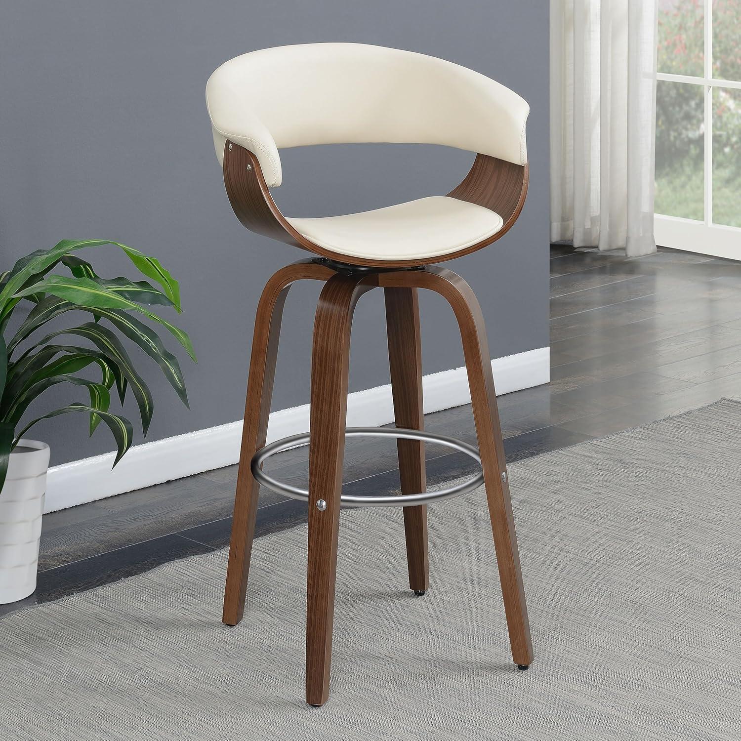 Ebern Designs Freidin Upholstered Swivel Bar Stool Walnut
