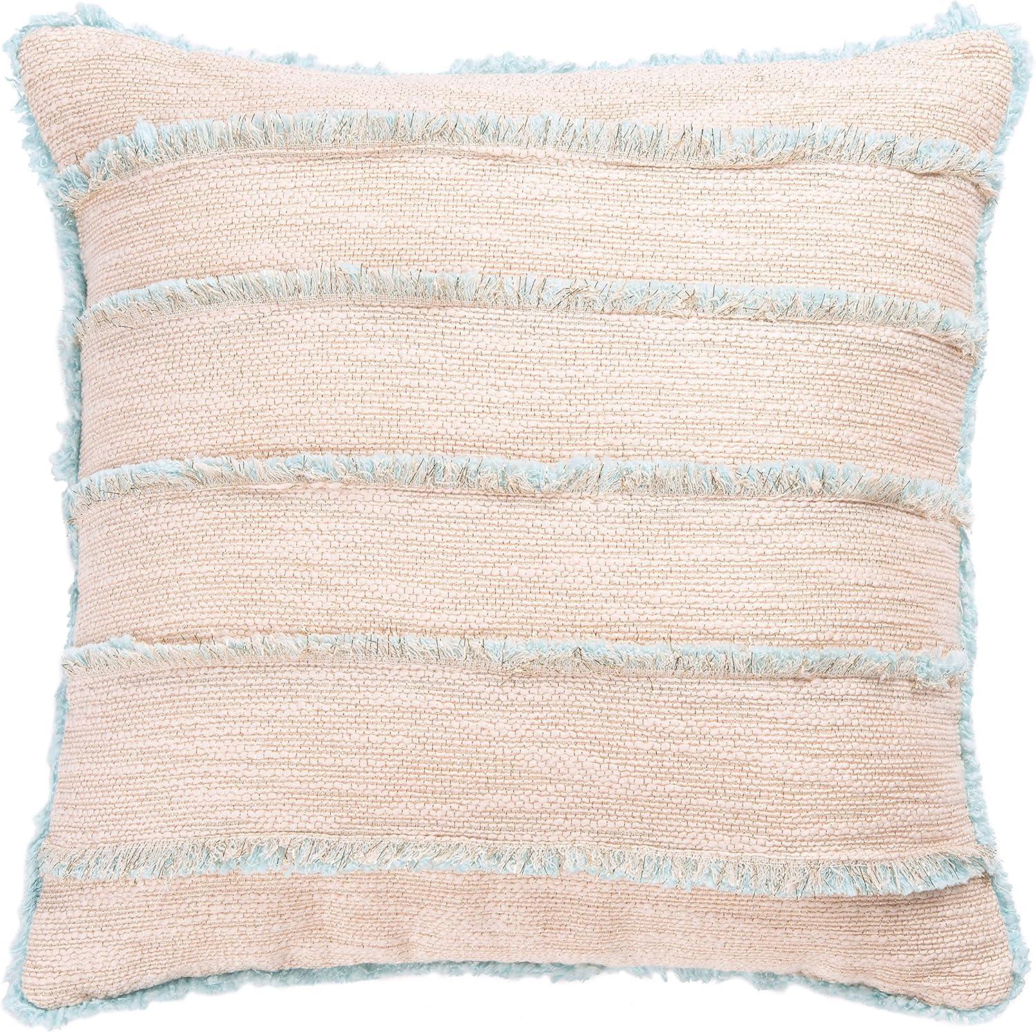 Parlen Pink and Blue Cotton Fringe 20-inch Square Pillow