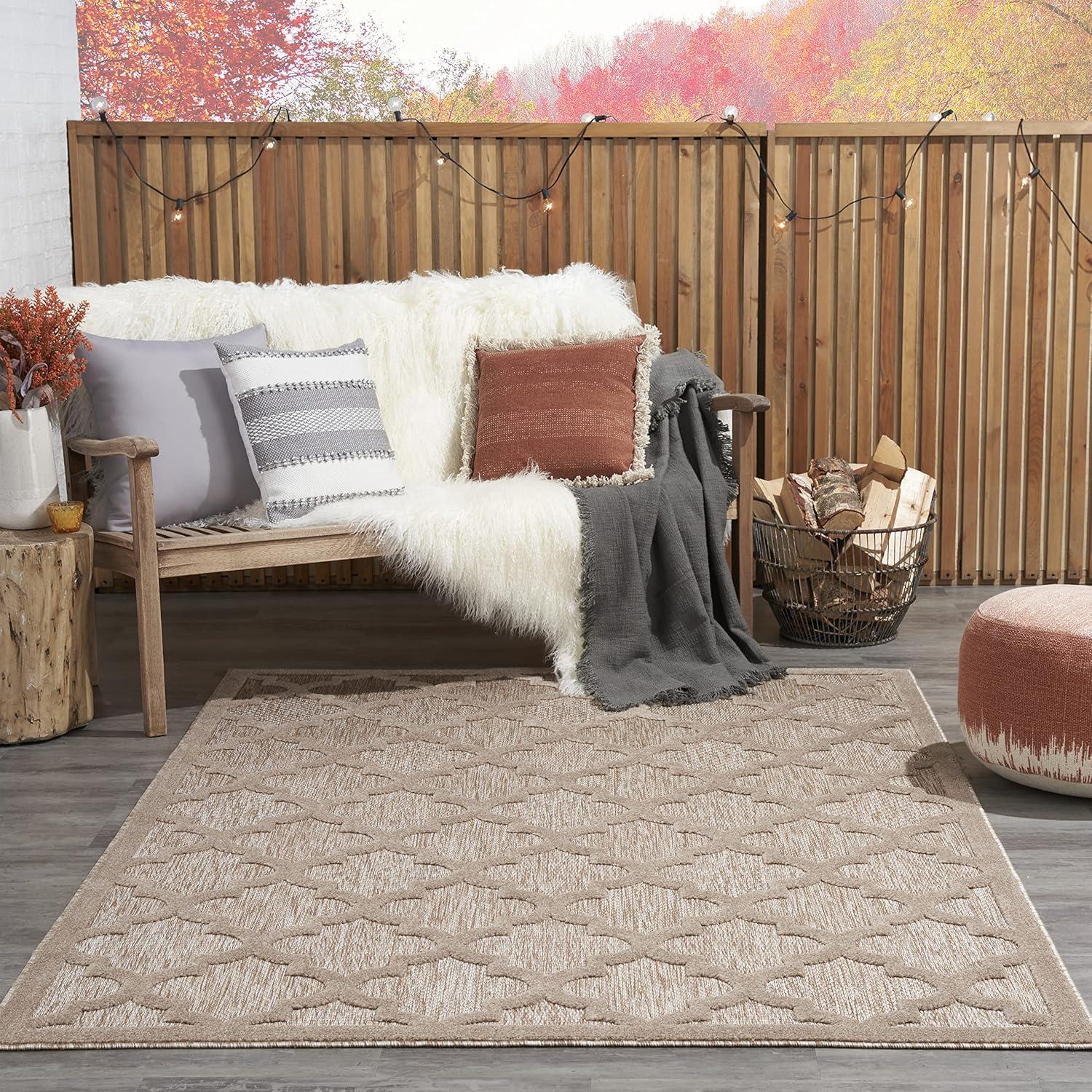 Nourison Easy Care Trellis Flatweave Indoor Outdoor Area Rug 4' x 6' Natural Beige