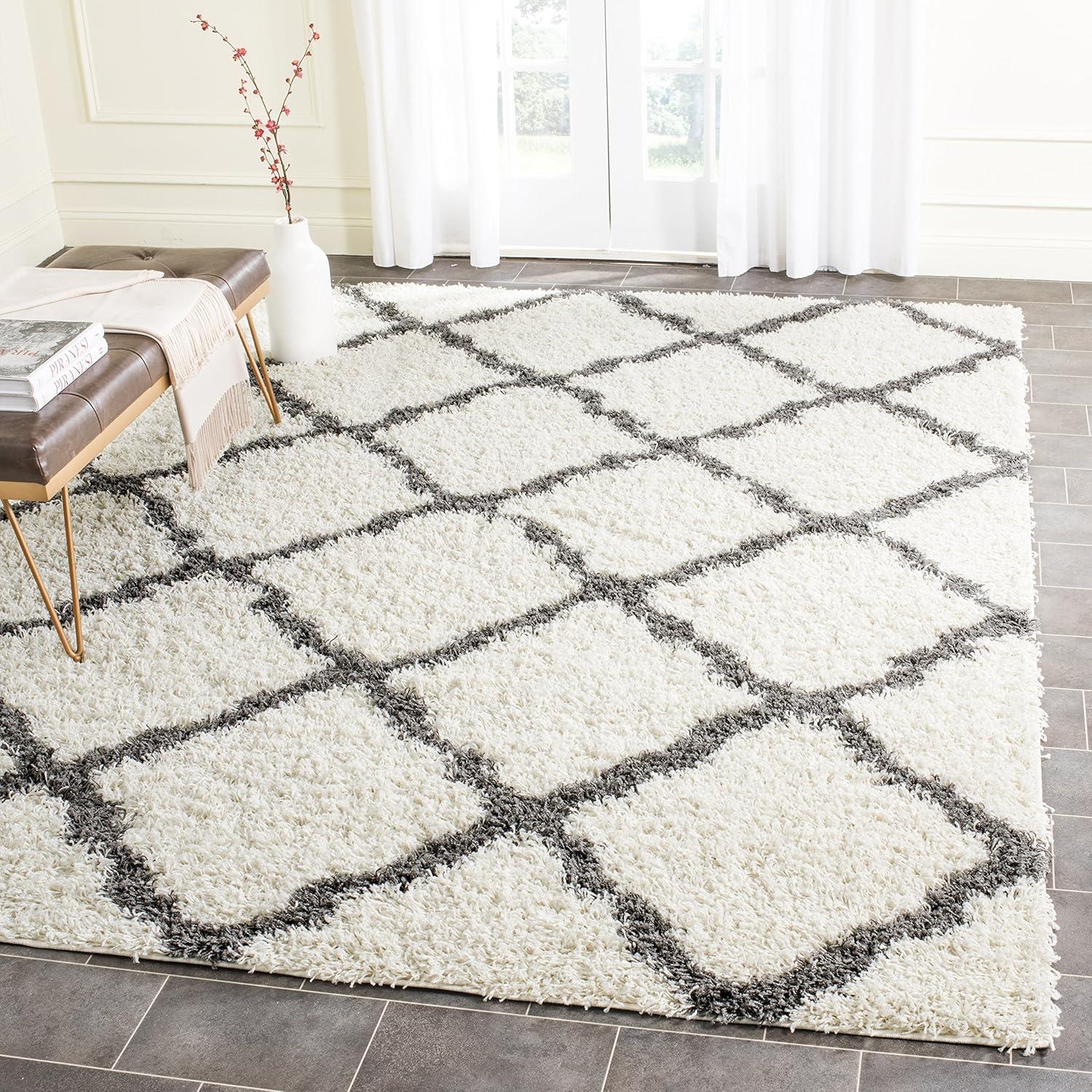 Dallas Shag SGD257 Power Loomed Indoor Area Rug - Ivory/Dark Grey - 6'x6' - Safavieh.