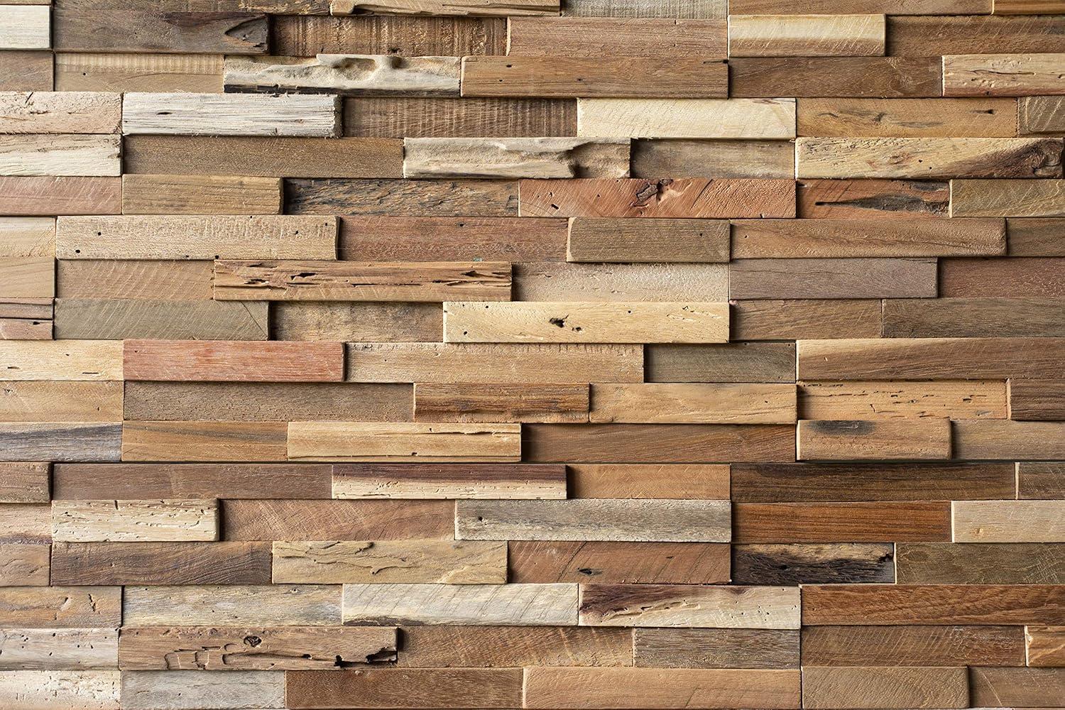 Rustic Reclaimed Wood 3D Wall Panels, 19.5" x 7", Set of 10