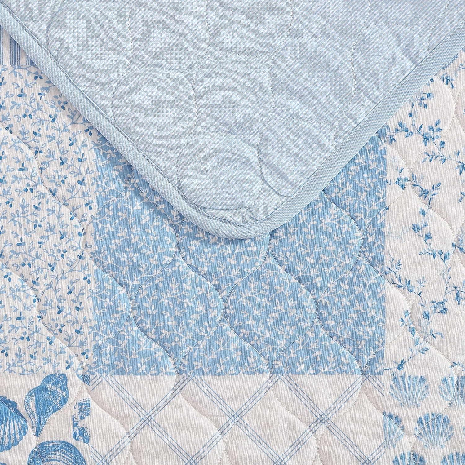 Laura Ashley Morning Glory Laura Ashley Coastal Patchwork Cotton Blue Quilt Set